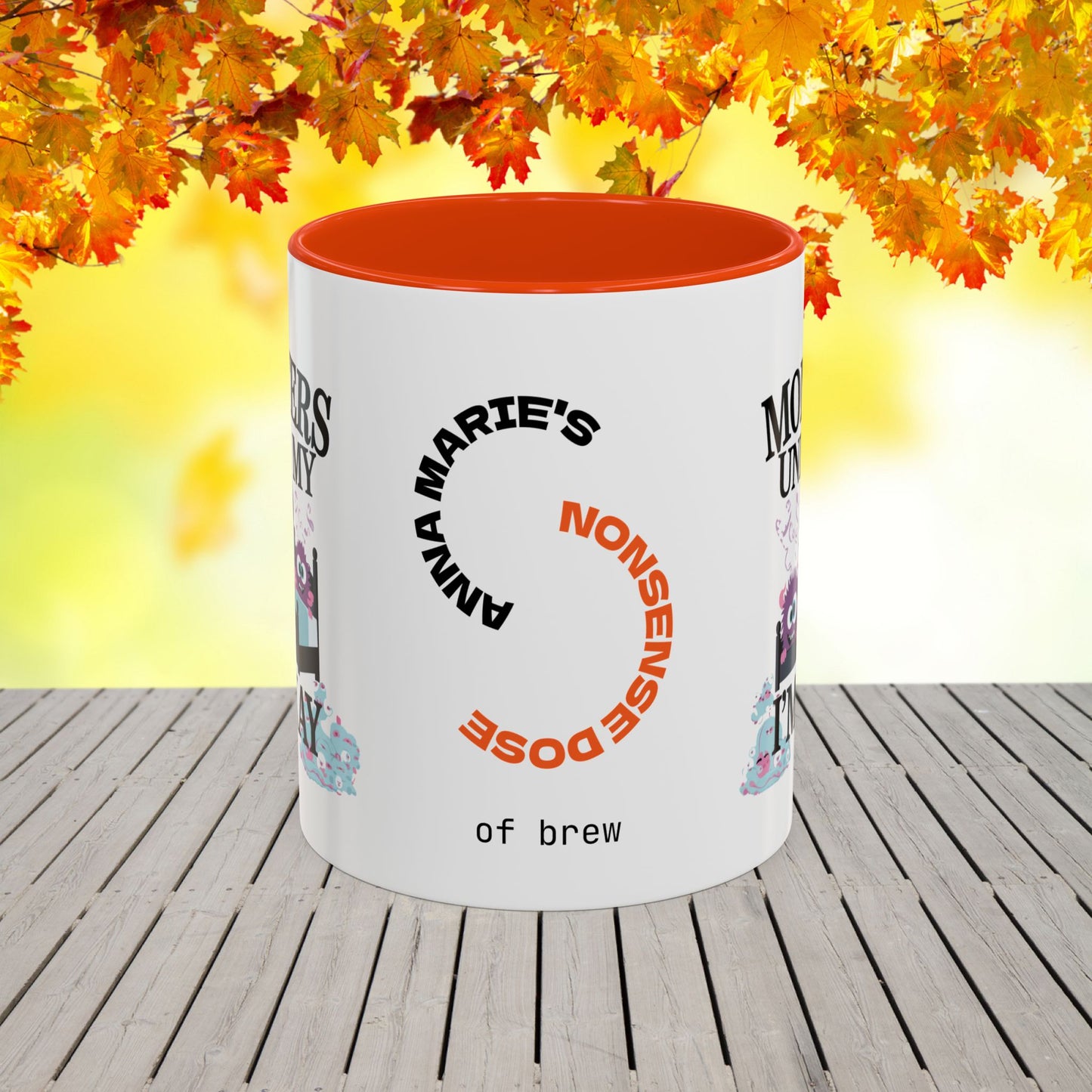 Empowering Halloween mug with monsters-under-the-bed theme, designed for anxiety support and mental health warriors