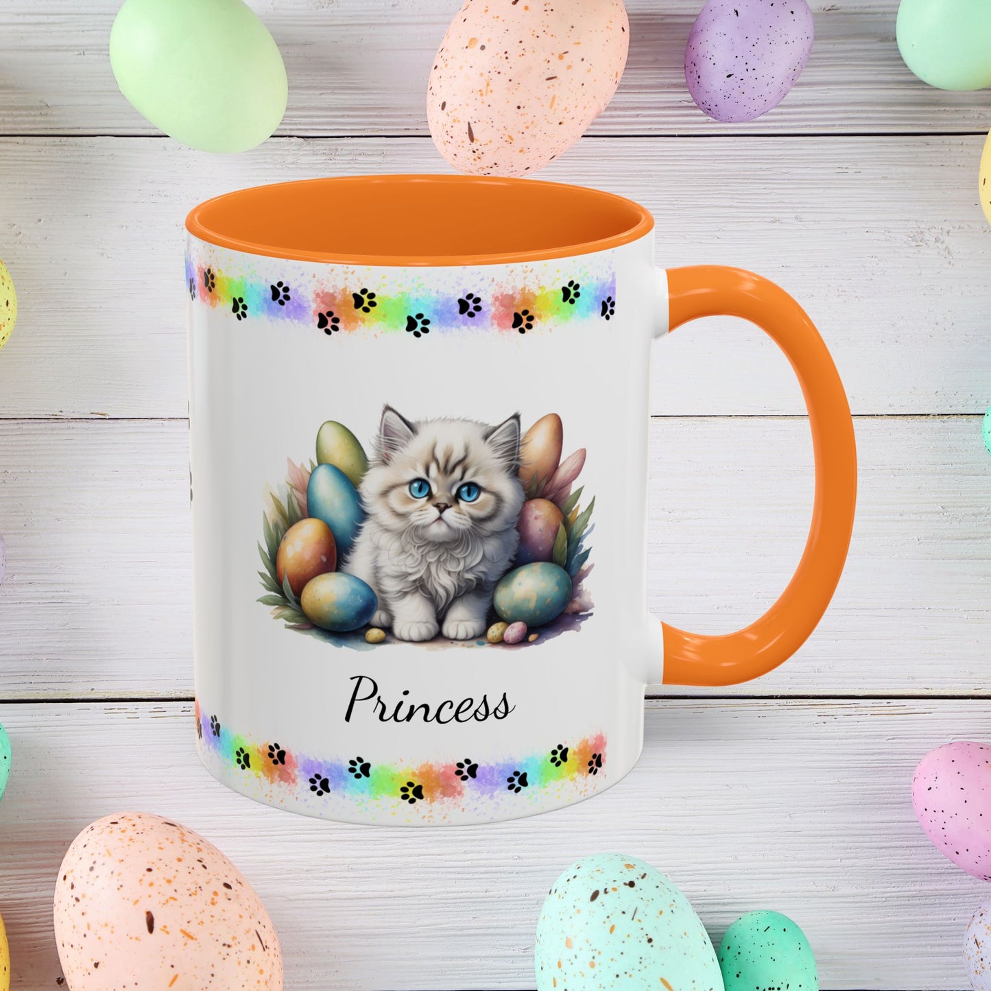 Persian Easter kitten coffee mug, personalized cute cat gift, mental health support and festive drinkware