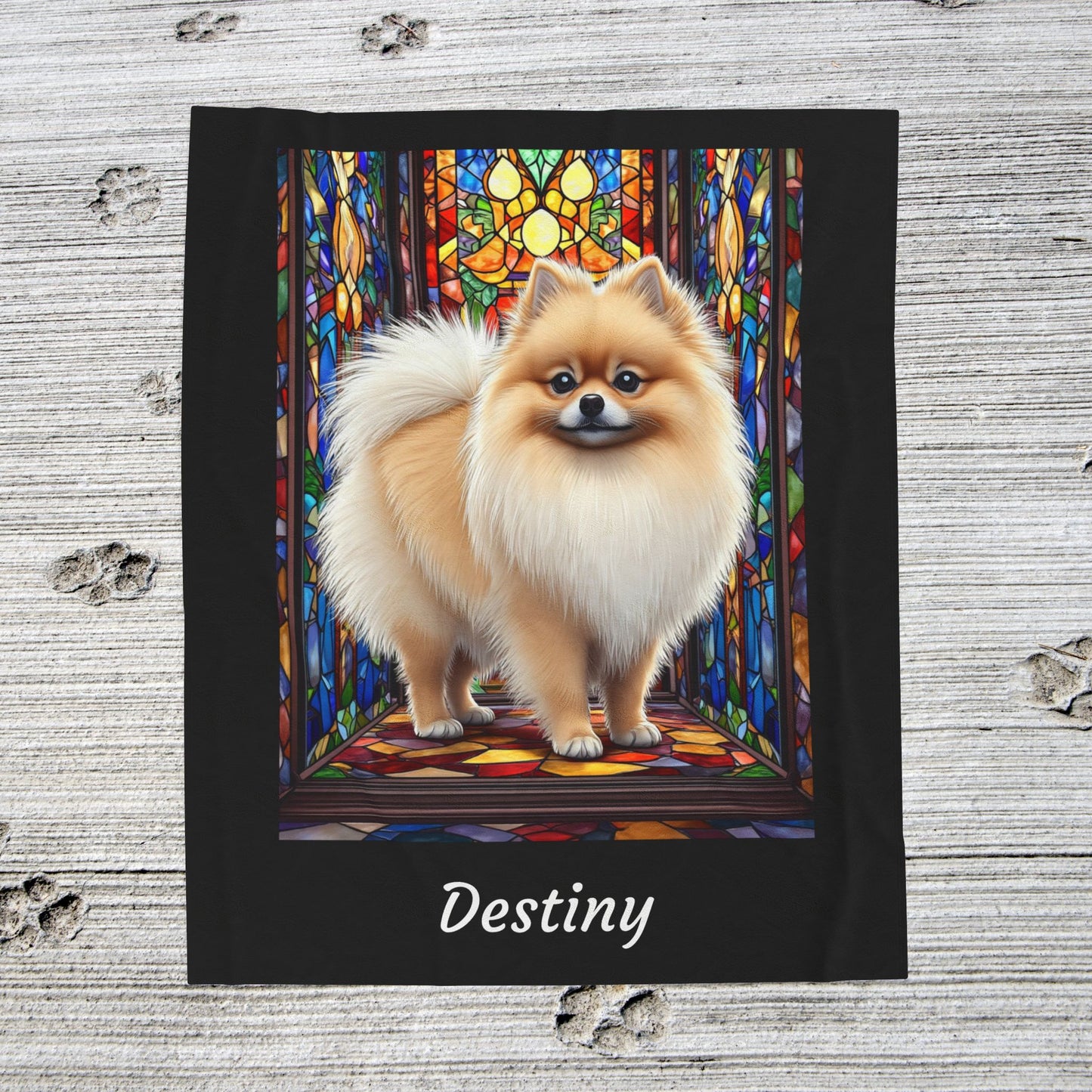 Pomeranian Cream Sable - Velveteen Plush Stained Glass Dog Blanket - Custom Dog Blanket, Pomeranian Lover Gift