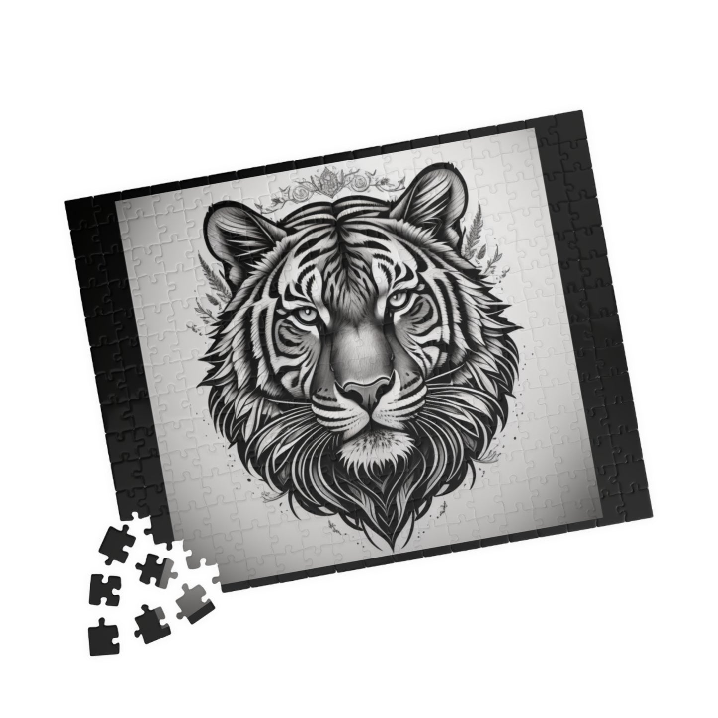 Tiger roaring with confidence in a jungle setting, featured in an inspiring jigsaw puzzle