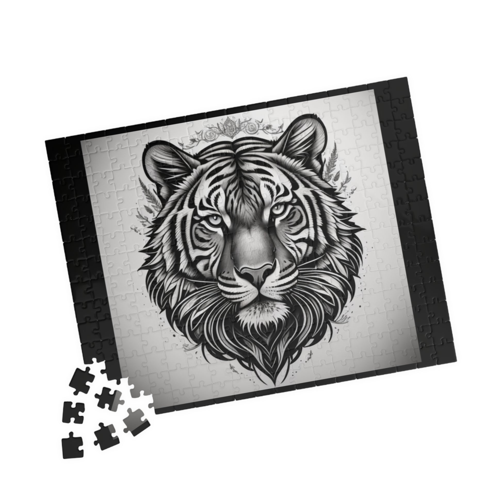 Tiger roaring with confidence in a jungle setting, featured in an inspiring jigsaw puzzle