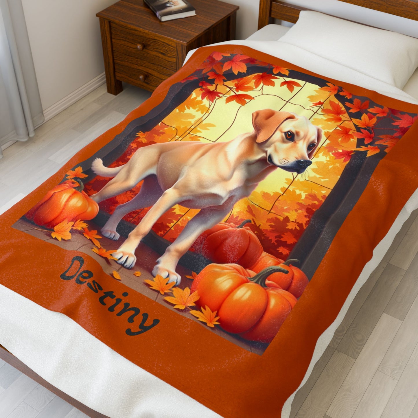 Labrador Retriever Yellow Coat Velveteen Plush Blanket, Personalized Dog Throw for Lab Fans