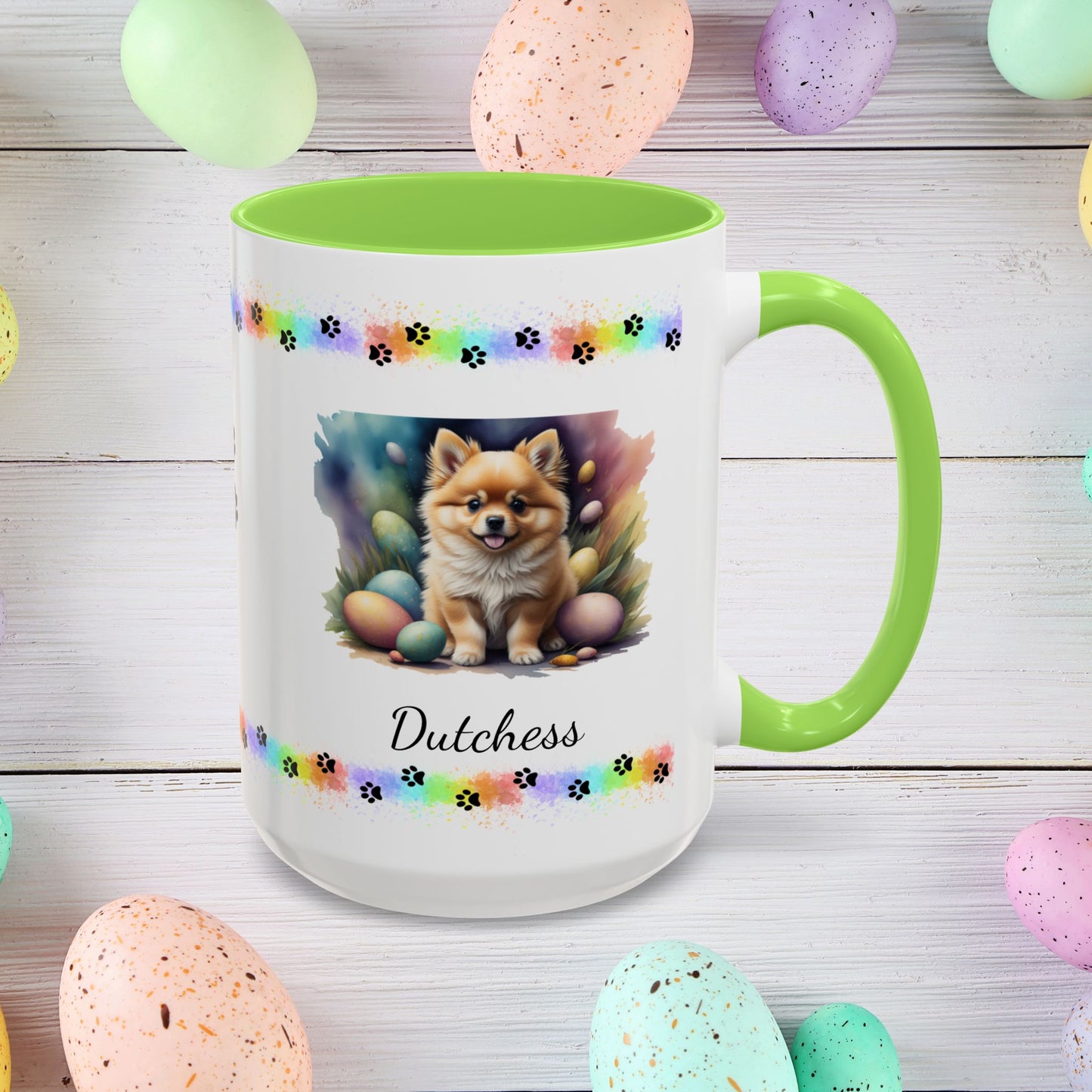 Pomeranian Orange Easter puppy coffee mug, personalized cute dog gift for mental health awareness and cozy drinks