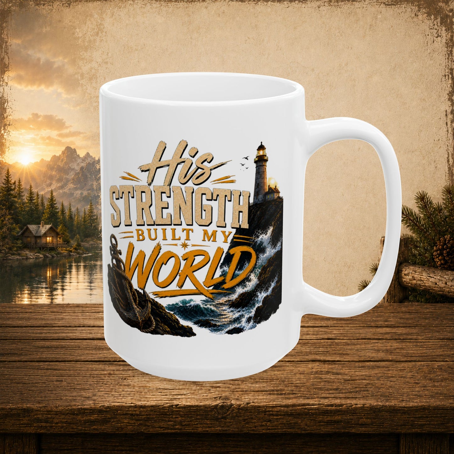 His strength built my world personalized mug, meaningful Father’s Day gift