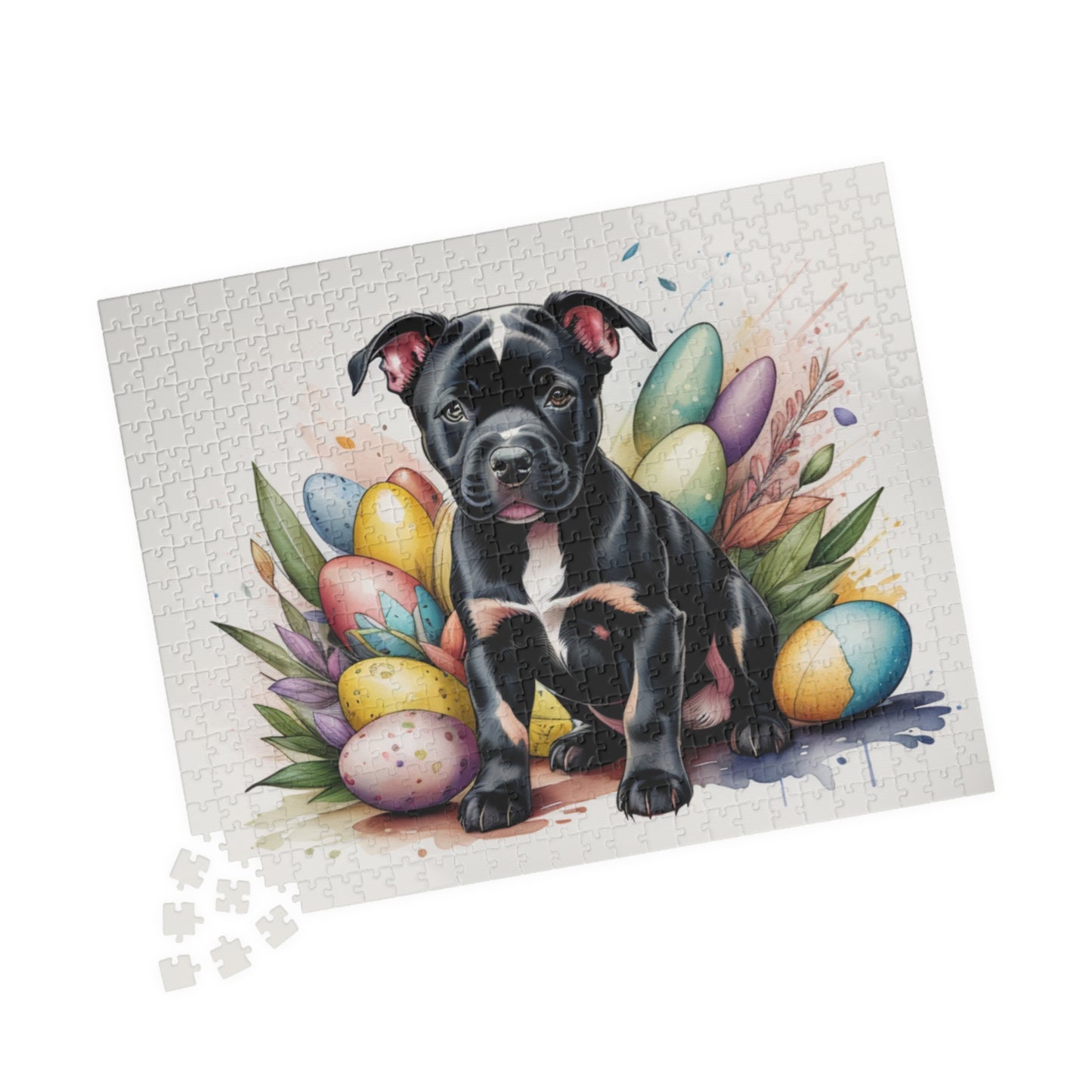 Pitbull (Black) Easter Puppy Puzzle - Dog Lovers, Mental Health Benefits, Holiday Fun, Mindfulness, Stress Relief, Festive Gift