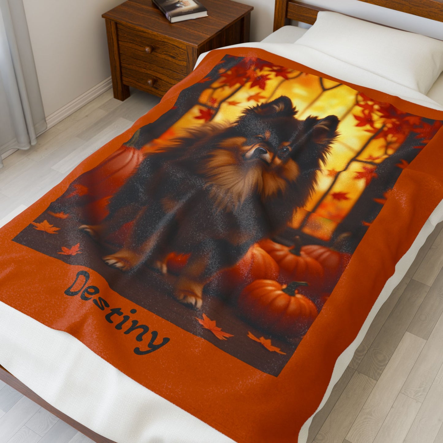 Chocolate and Tan Pomeranian velveteen plush blanket, cozy pet parent throw, dog lover blanket home accessory