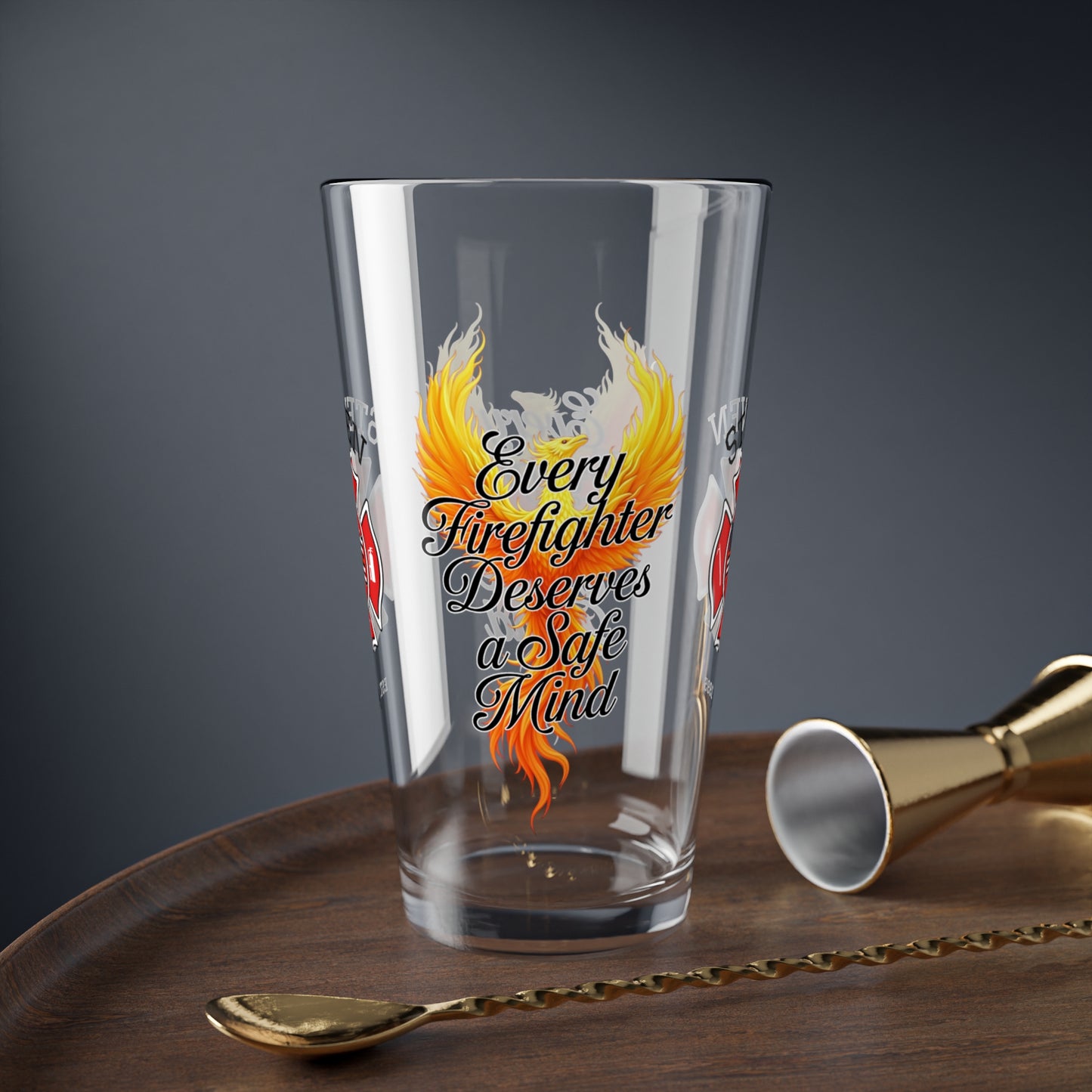 Every Firefighter Deserves a Safe Mind pint glass - personalized gift promoting mental health awareness in the fire service