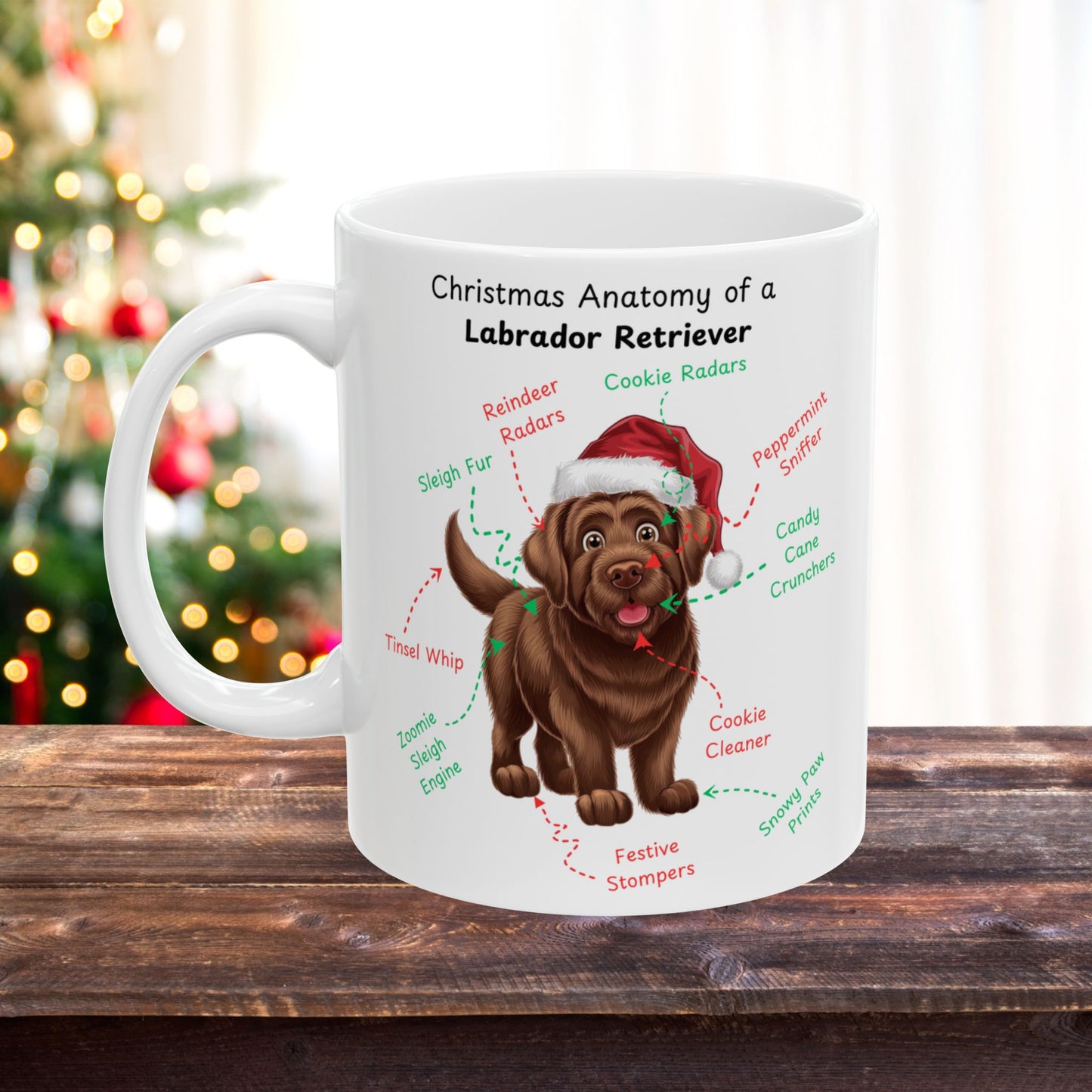 Labrador Retriever (Chocolate) Personalized Christmas Dog Anatomy Mug, Funny Holiday Gift for Dog Lovers, Festive Dog Breed Coffee Cup