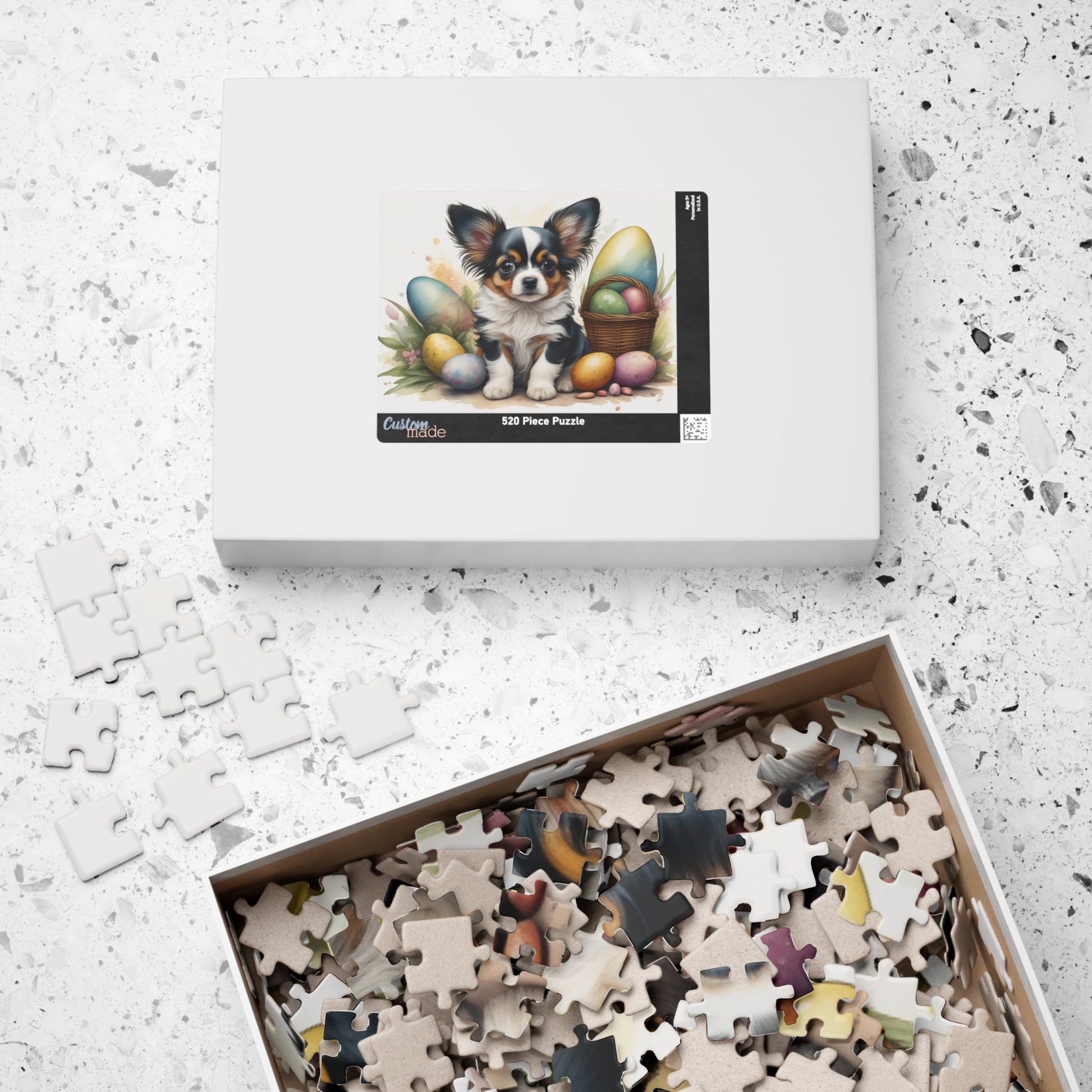Papillon (White, Black & Tan) Easter Puppy Puzzle - Dog Lovers, Mental Health Benefits, Holiday Fun, Mindfulness, Stress Relief, Festive Gift