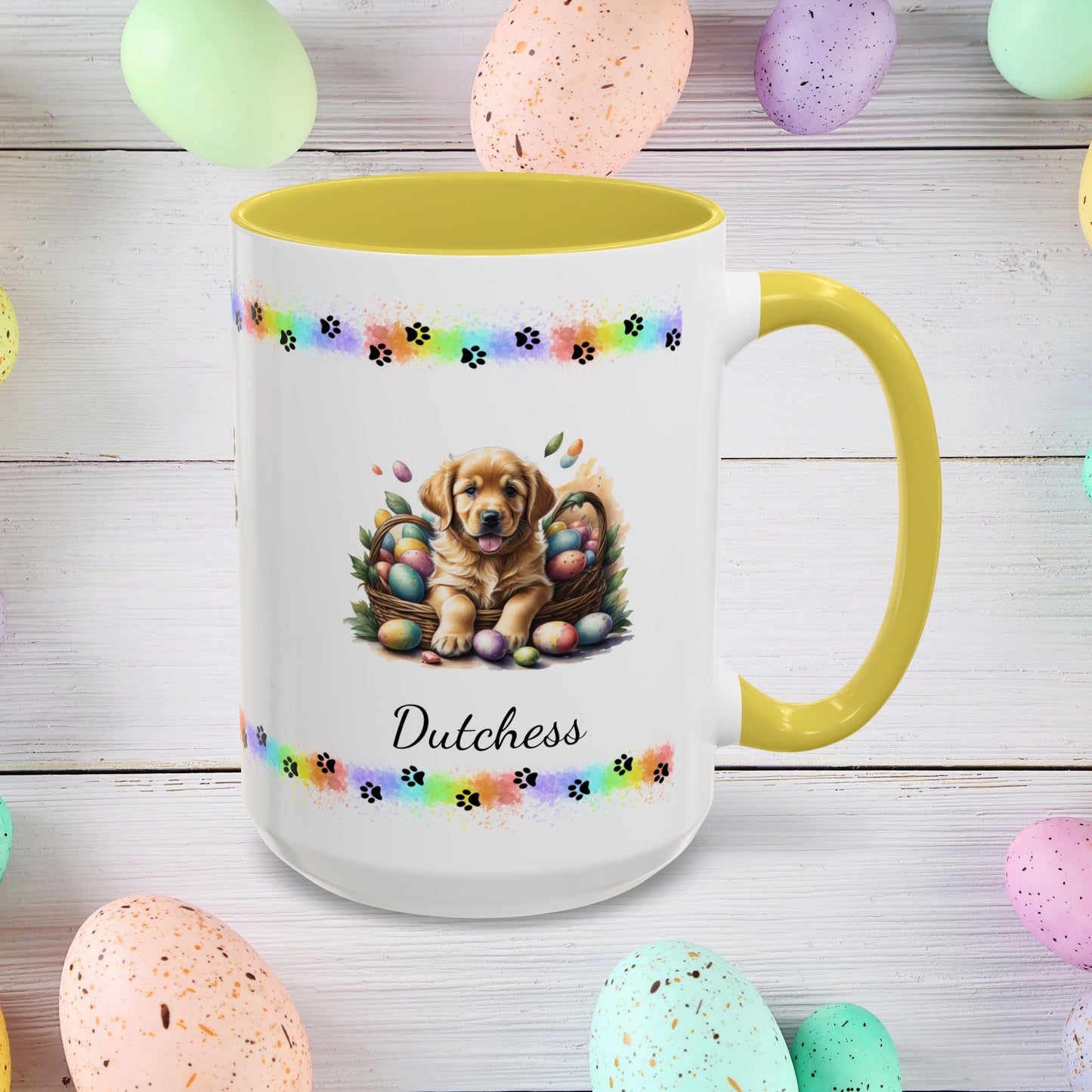 Golden Retriever Easter puppy coffee mug, personalized cute dog gift for mental health awareness and cozy drinks