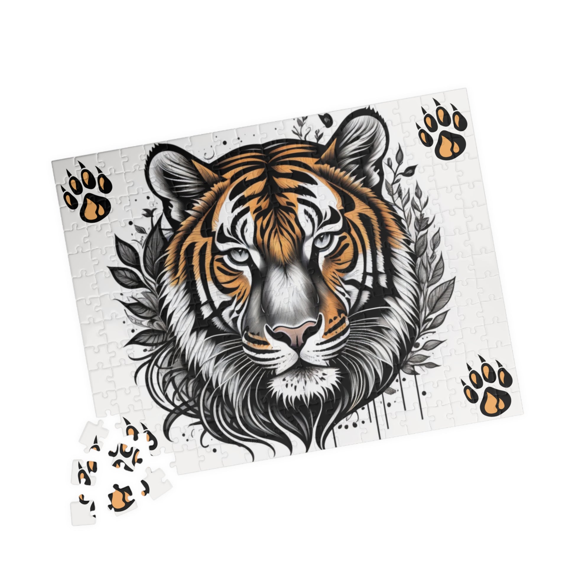 Artistic tiger image symbolizing motivation and strength, printed on a puzzle designed for focus and creative relaxation