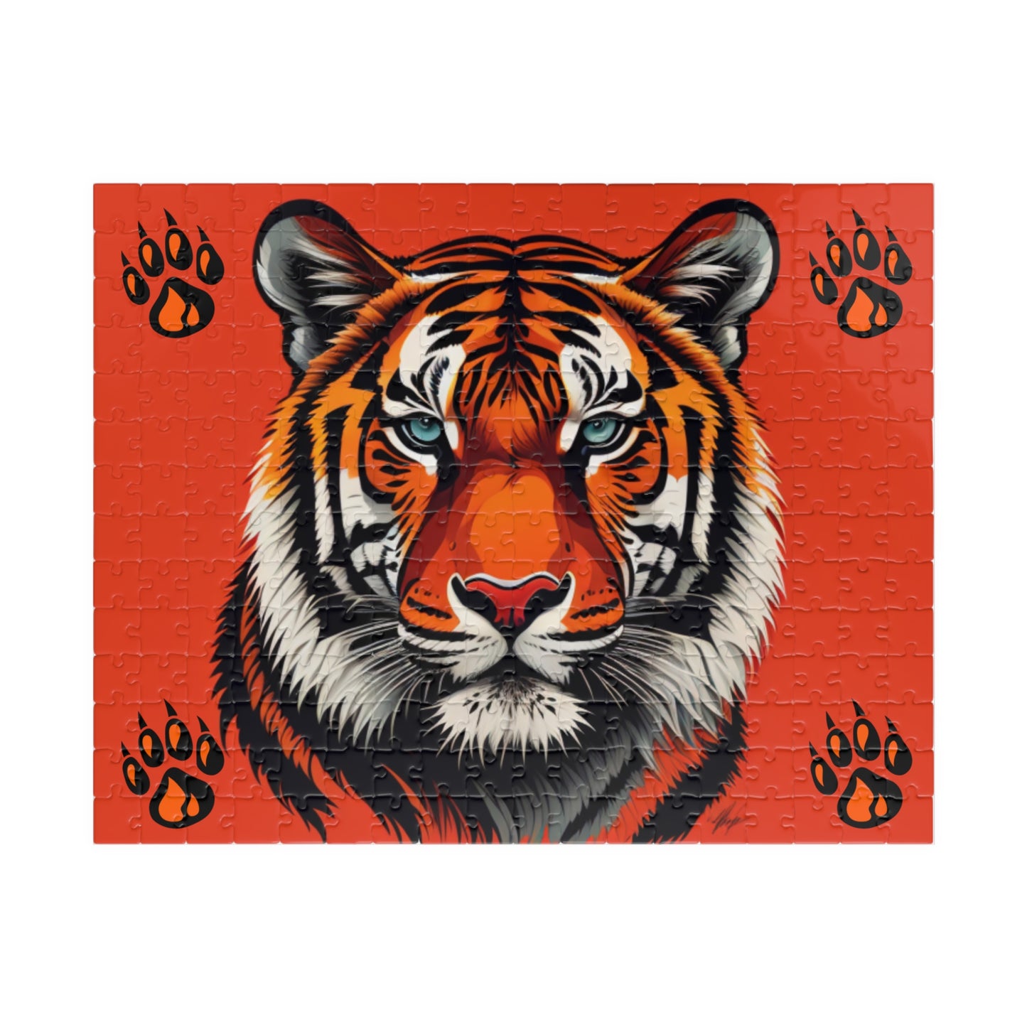 Tiger in motion with strong body language, featured on a puzzle celebrating personal power and resilience