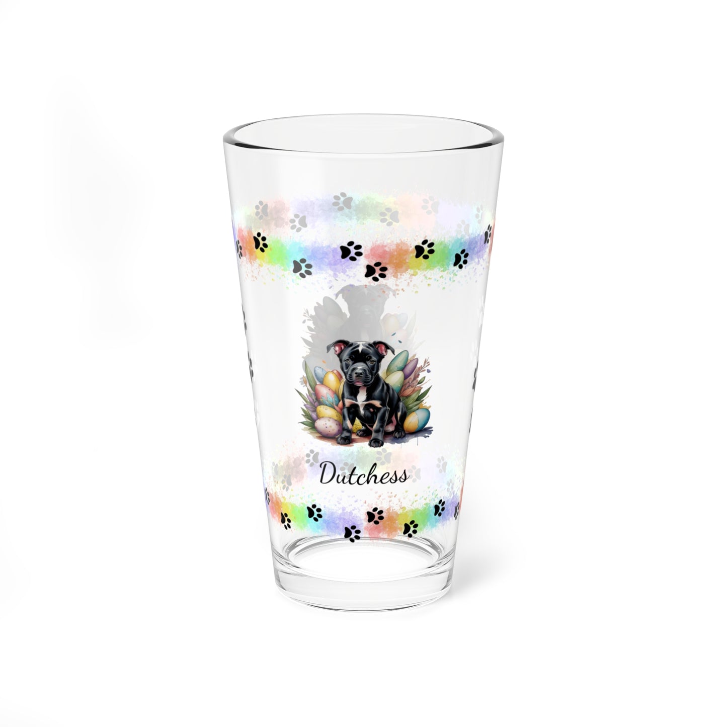 Pitbull (Black) Personalized Easter Puppy 16oz Pint Glass - Custom Dog Design, Mental Health Gift, Easter Décor, and Festive Celebrations