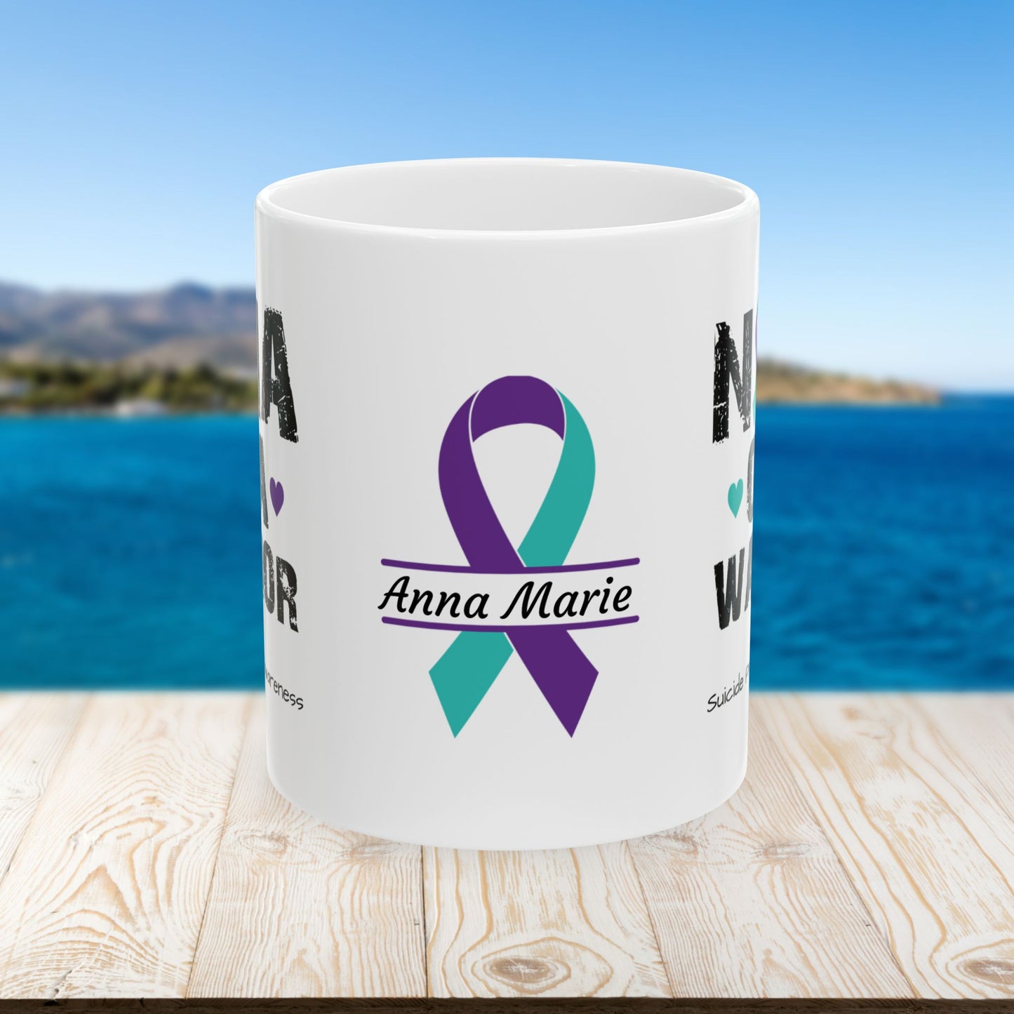 Nana of a Warrior mug - personalized suicide prevention and mental health encouragement gift
