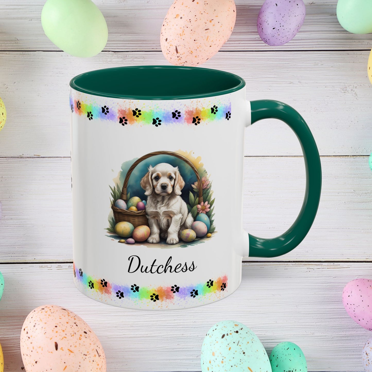 Cocker Spaniel Light Gold personalized Easter puppy mug, cute dog coffee cup gift for mental health awareness
