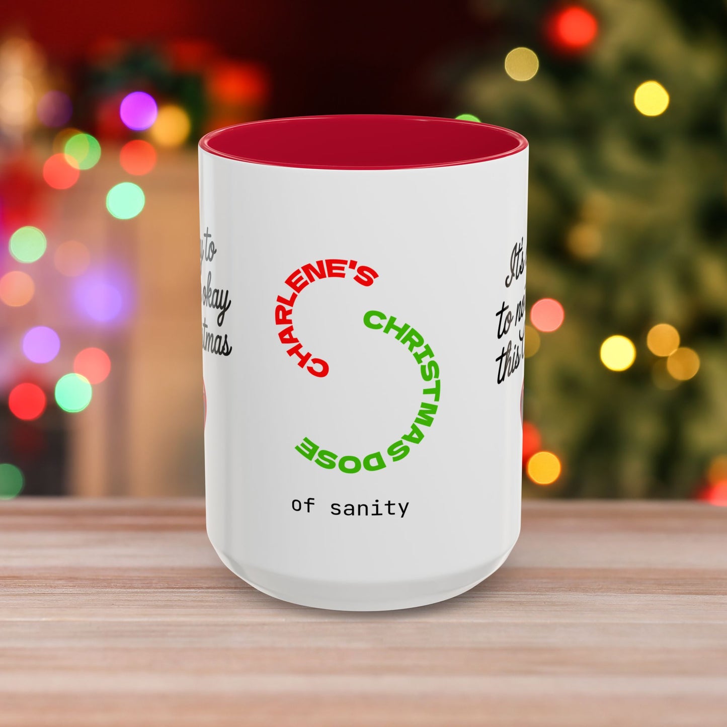 It's Okay to Not Be Okay This Christmas Mug - Personalized Holiday Coffee Cup, Mental Health Support Christmas Gift with Accent Color