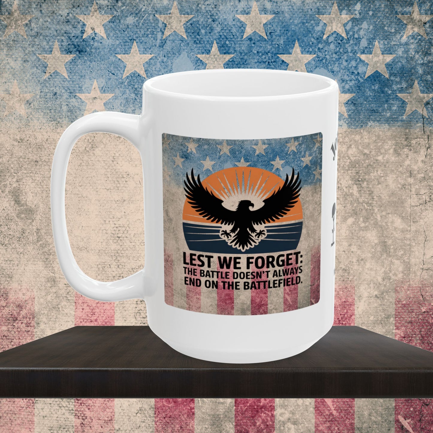 Personalized Memorial Day Mug - "Lest We Forget" PTSD Support Tribute