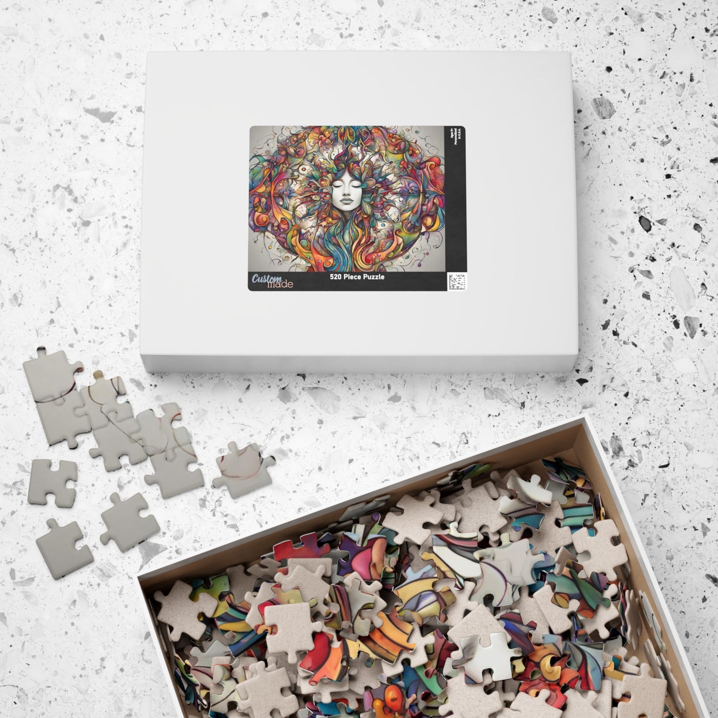 Creative Expression - Psychedelic Woman's Portrait Puzzle with Colorful Swirling Vines and Flowers