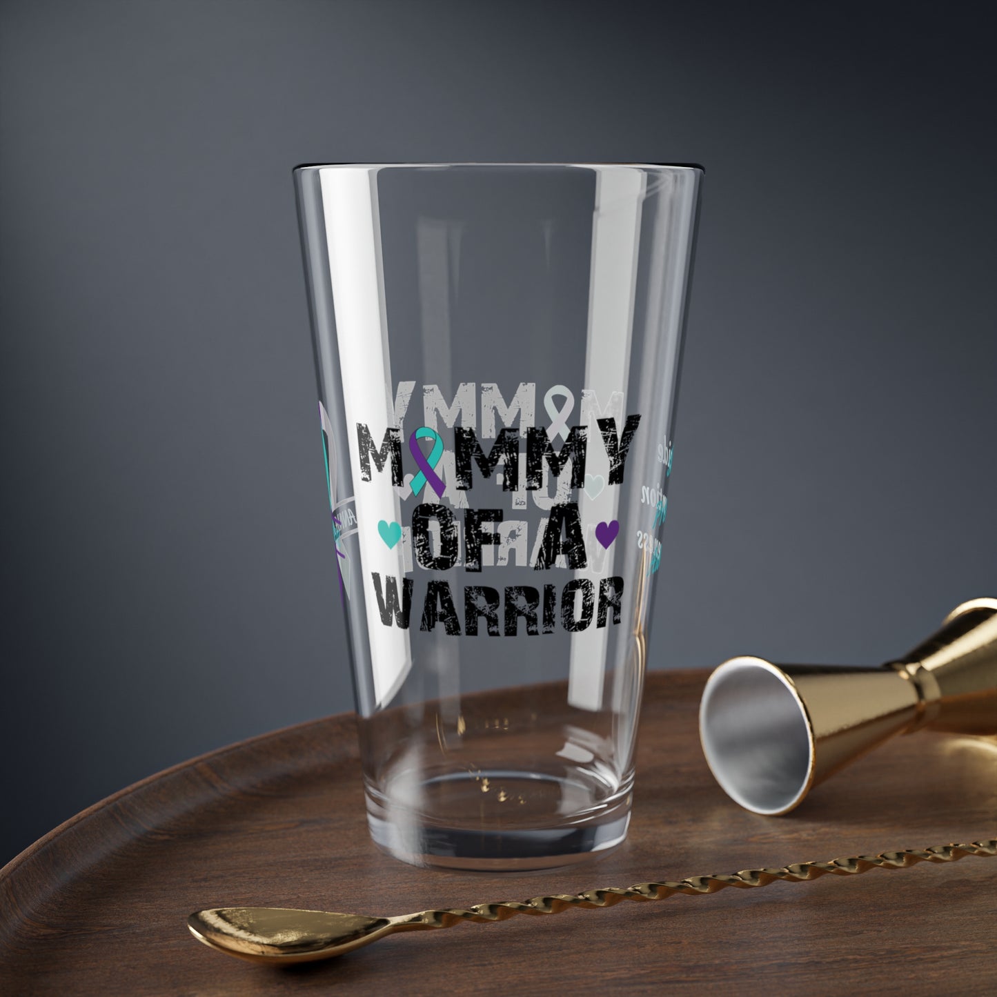 Mommy of a Warrior: Personalized Suicide Prevention Awareness Warrior Pint Glass - Proud Family Member