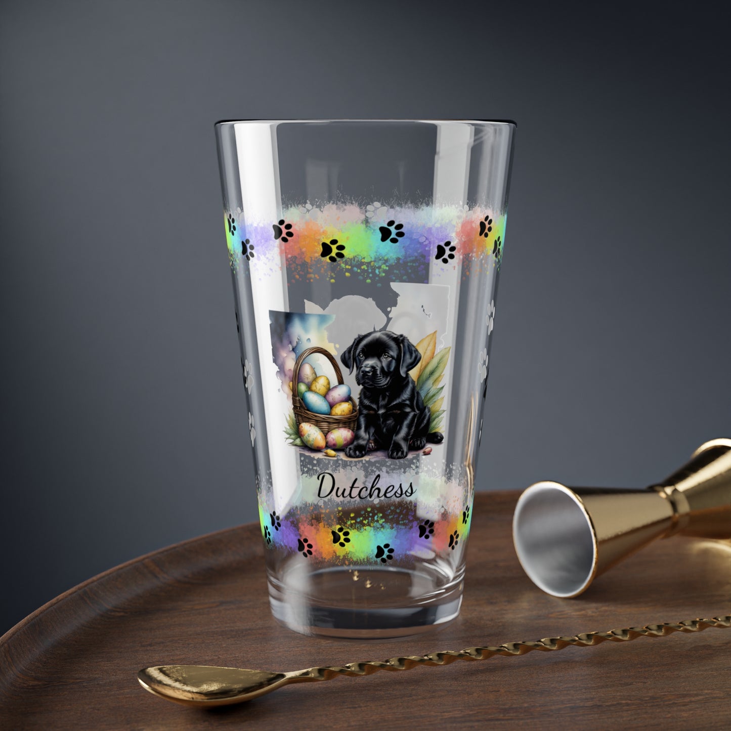 Black Labrador Personalized Easter Puppy 16oz Pint Glass - Custom Dog Design, Mental Health Gift, Easter Décor, and Festive Celebrations