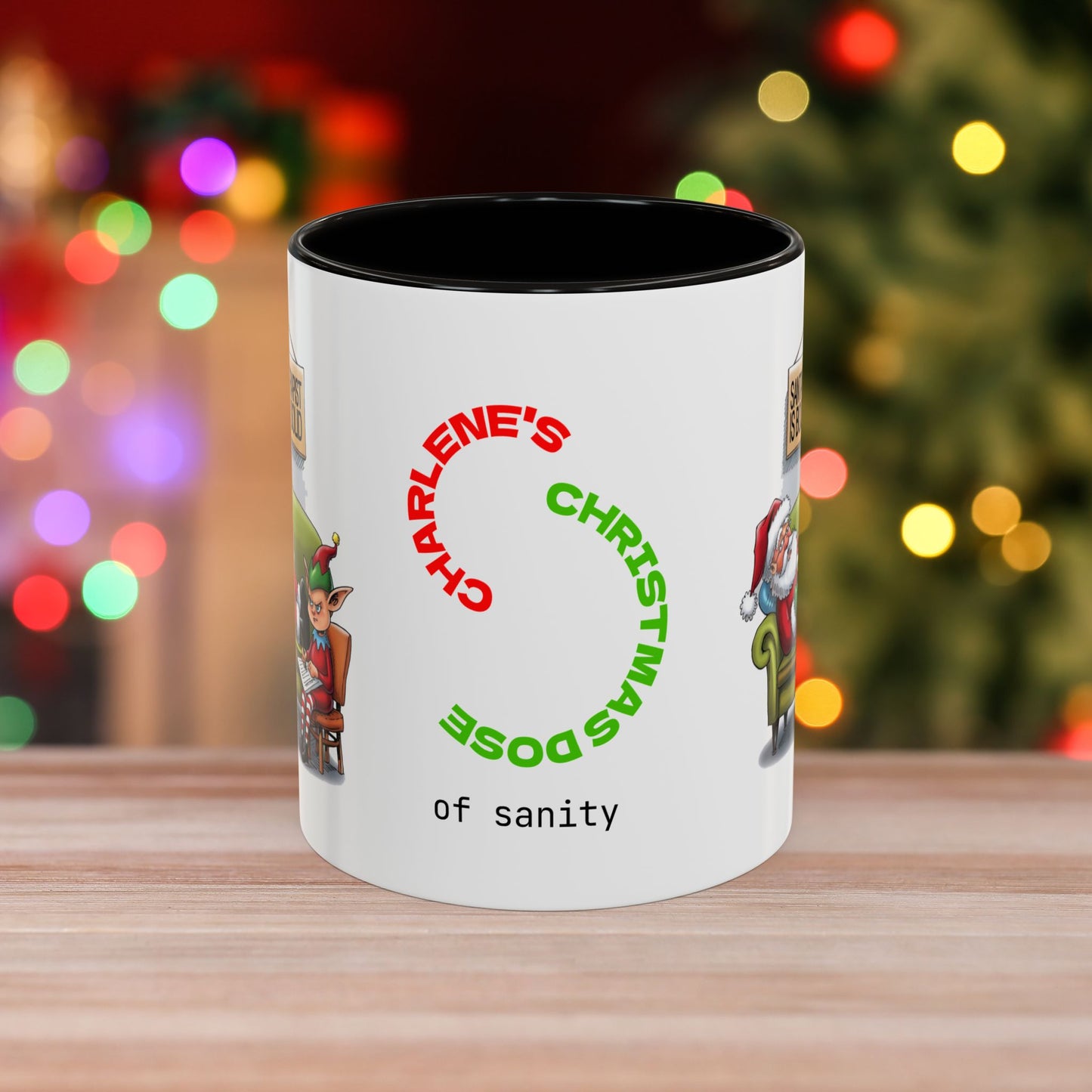 Santa's Therapist Is Booked Solid – Christmas Mug with Humorous Design and Accent Color