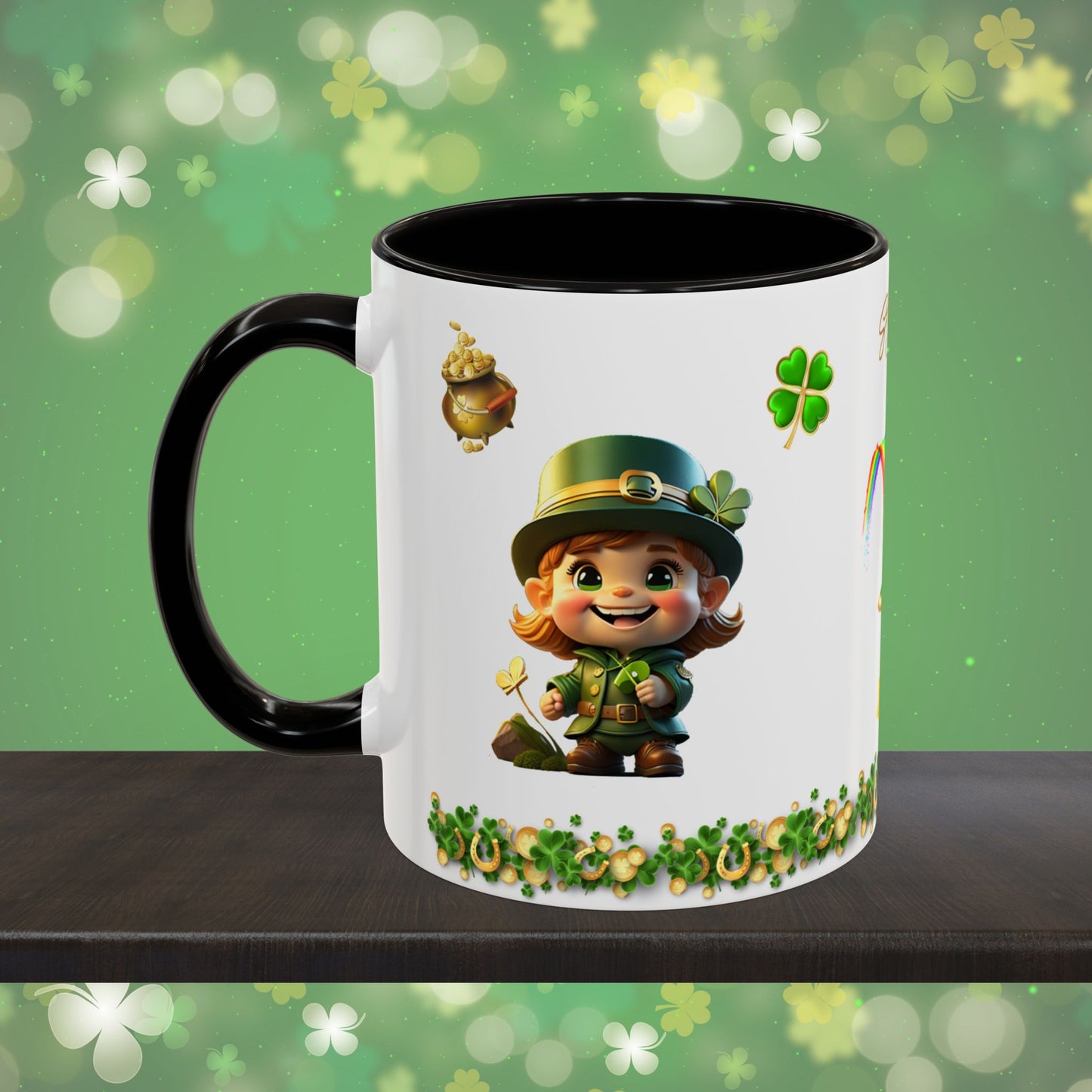 Leprechaun Mischief Logic: St. Patrick's Day Two-Tone Coffee Mug - Festive Ceramic Mug for Positivity & Mindfulness