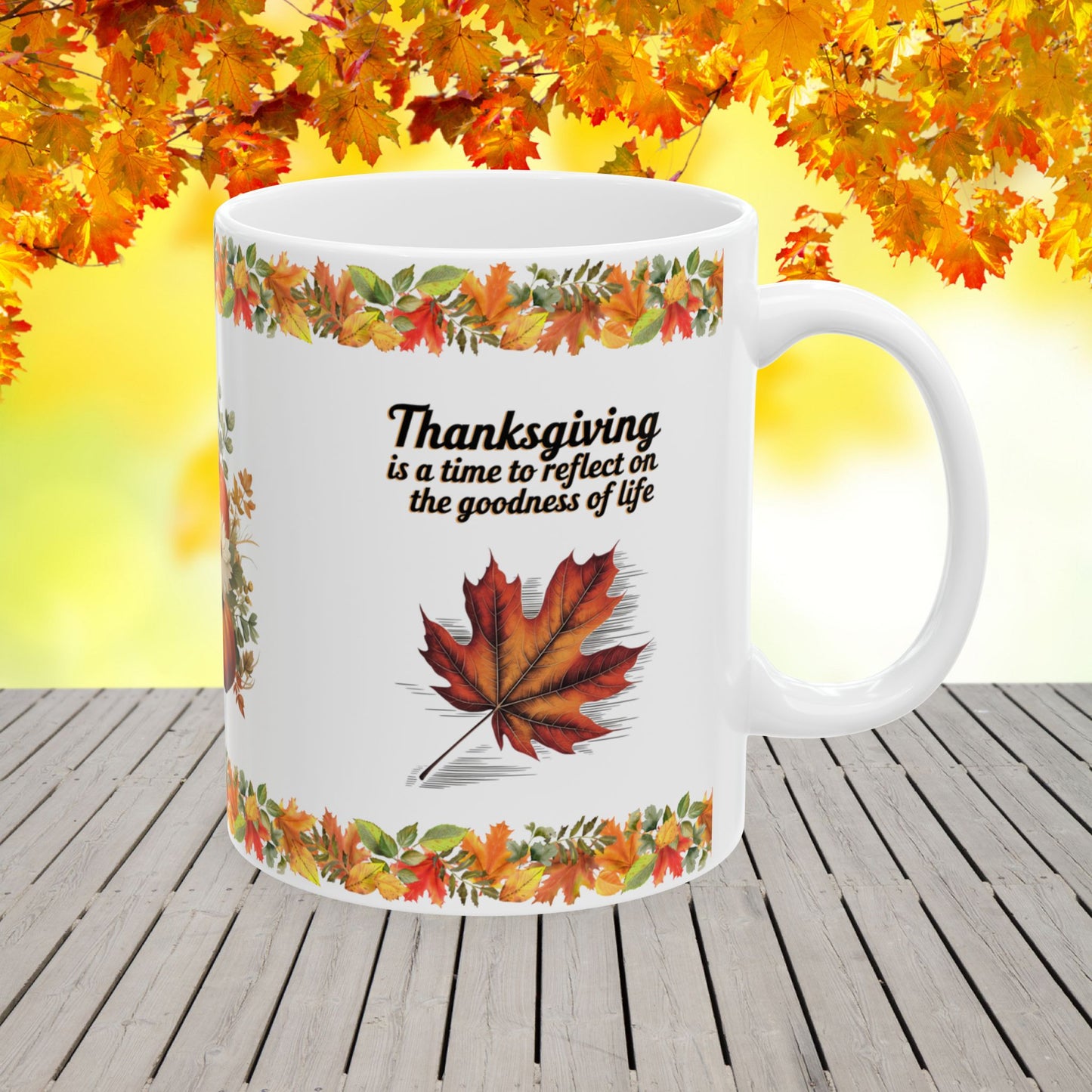 Thanksgiving Ceramic Mug with "Reflect on Life’s Blessings" for a Thankful Heart