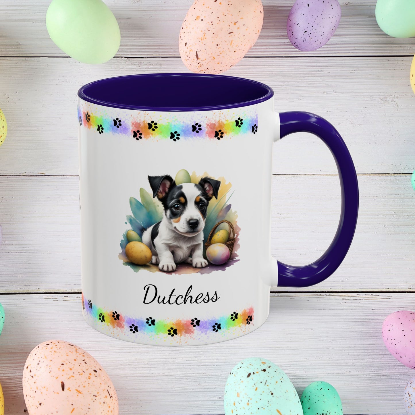 Jack Russell Terrier Black & White Easter puppy coffee mug, personalized cute dog gift for mental health awareness