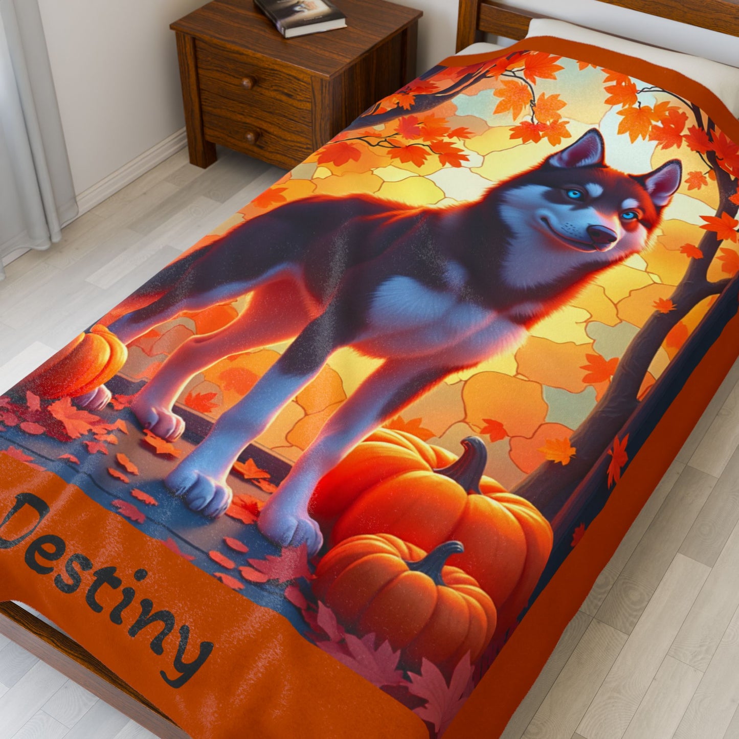 Dark Red Husky blue eyes velveteen plush blanket, personalized dog throw for red Husky moms - MySisterIsASurvivor
