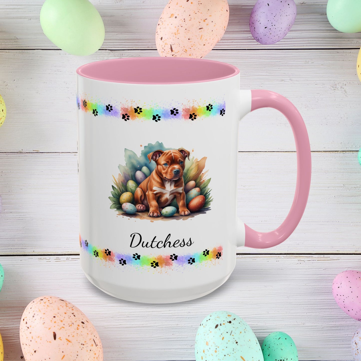 Pitbull Red Easter puppy coffee mug, personalized cute dog gift for mental health awareness and cozy drinks