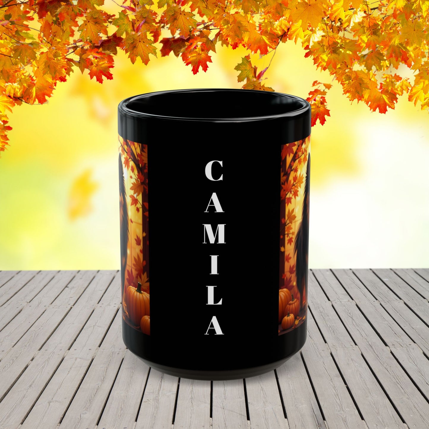 Black & Tan Pomeranian autumn coffee mug, personalized dog lover gift for cozy fall sipping