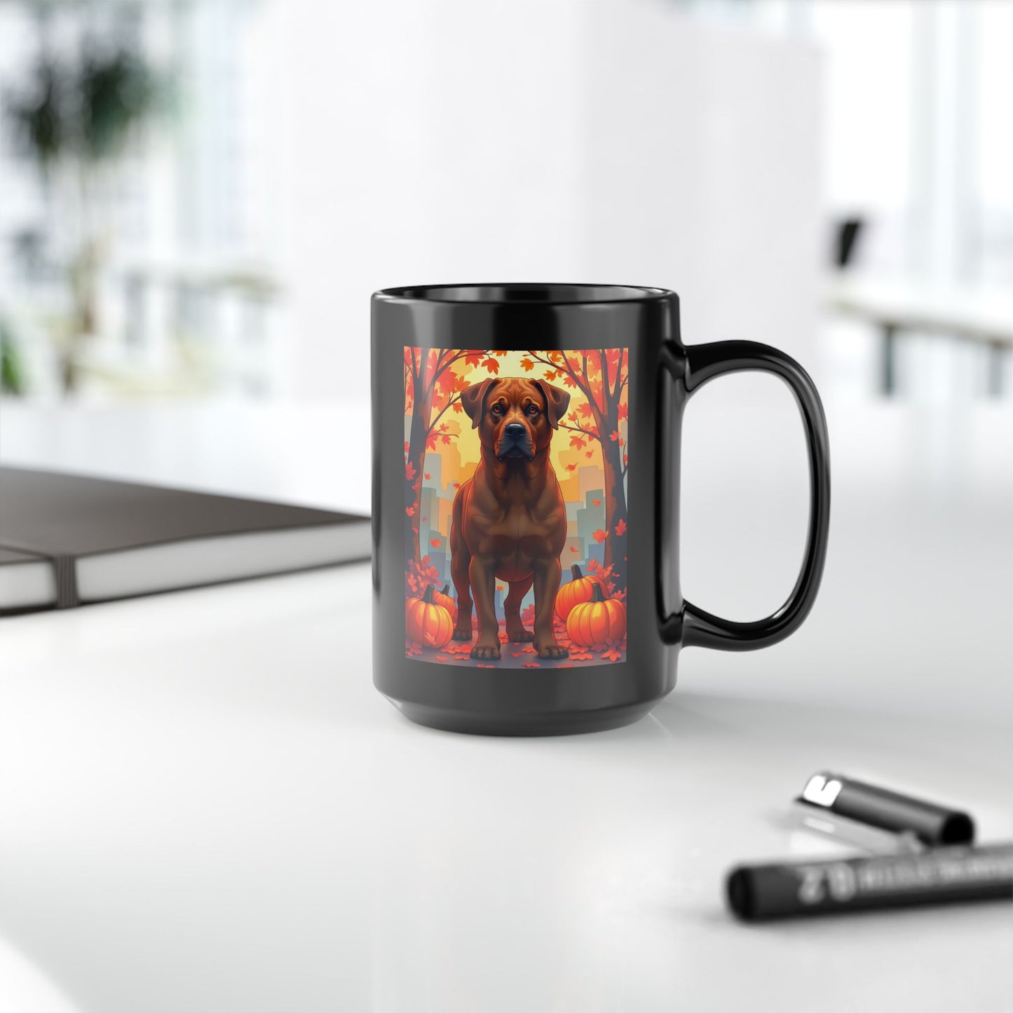 Rottweiler Red - Autumn coffee mug, custom seasonal dog lover gift for Rottie fans