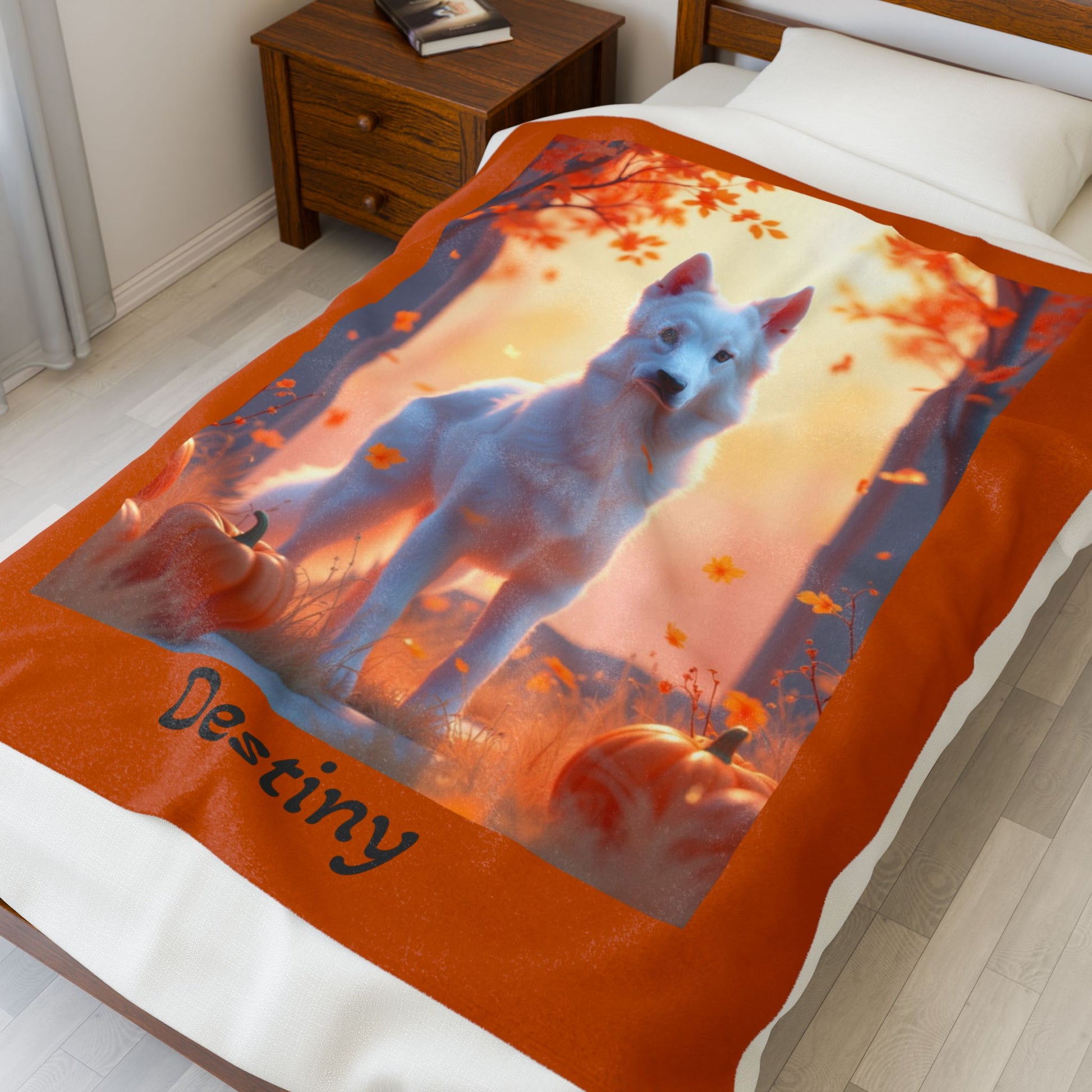 German Shepherd White Coat Velveteen Plush Blanket, Custom Dog Throw, GSD Owner Gift