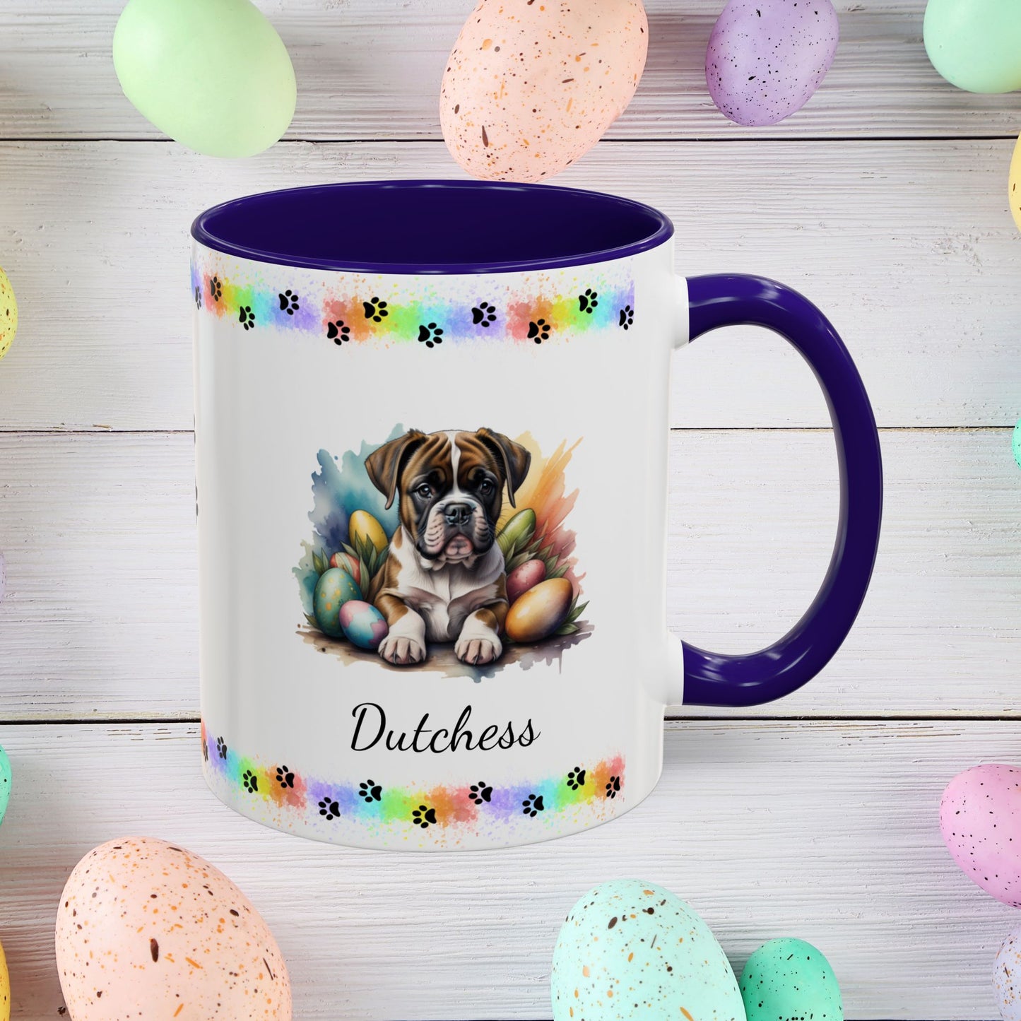 Boxer personalized Easter puppy mug, cute dog coffee cup gift for mental health awareness and dog lovers