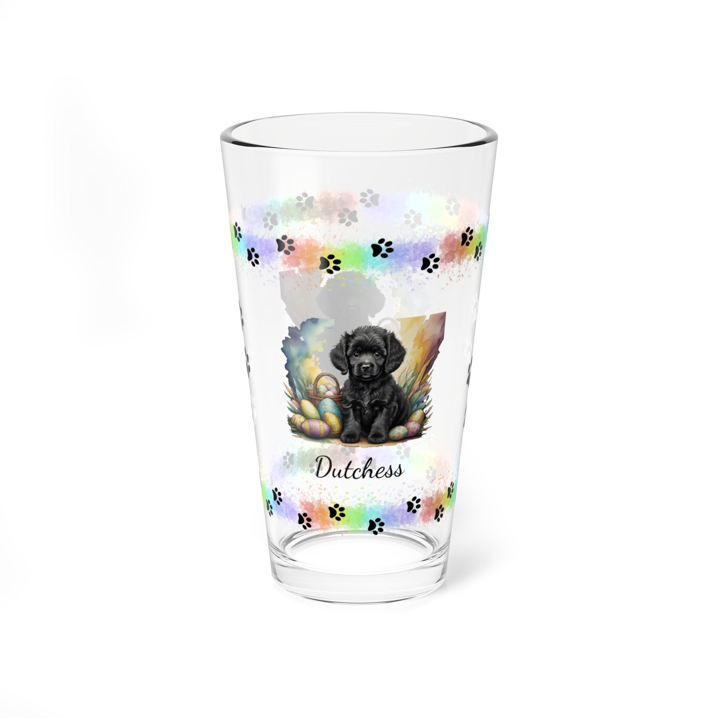 Poodle (Black) Personalized Easter Puppy 16oz Pint Glass - Custom Dog Design, Mental Health Gift, Easter Décor, and Festive Celebrations