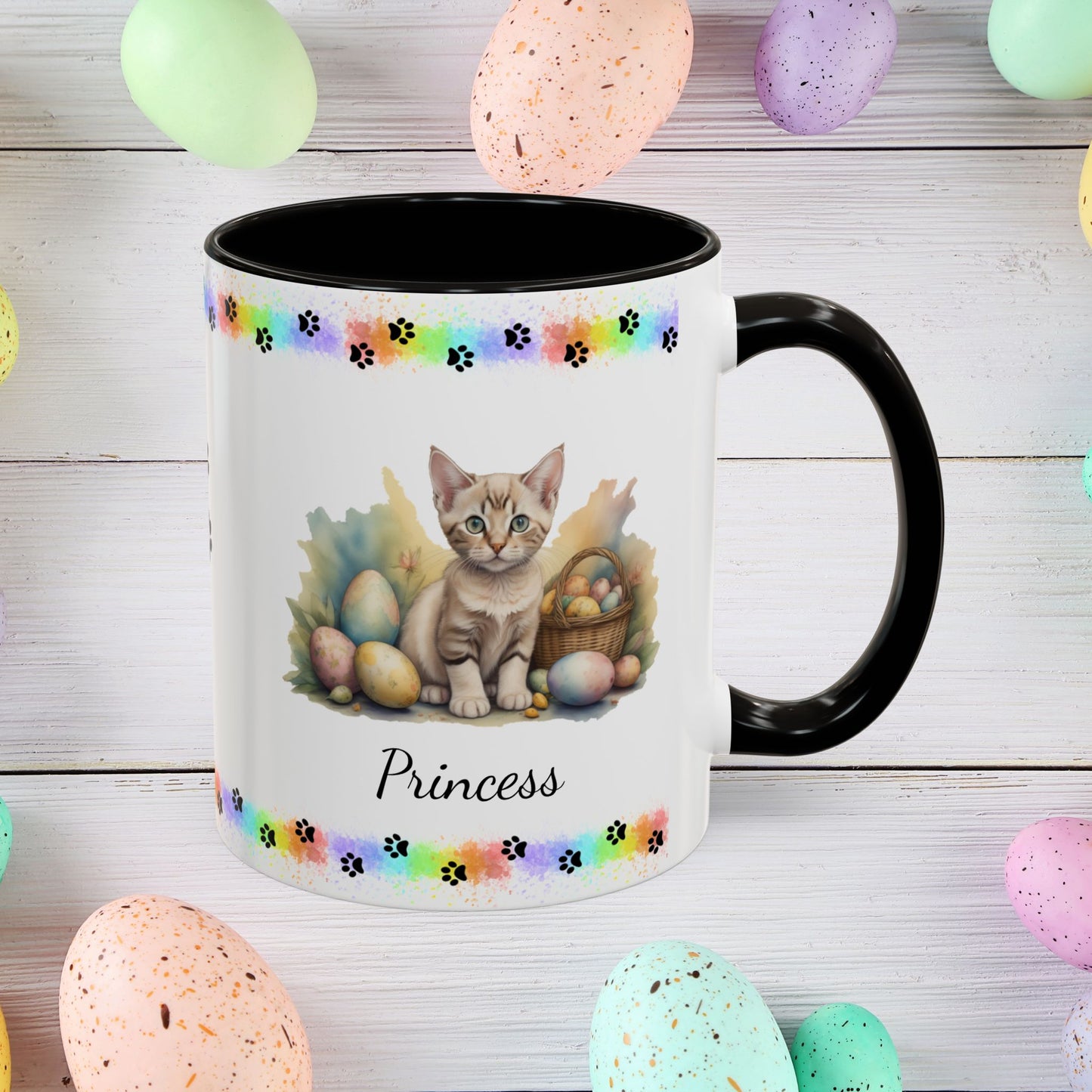 Devon Rex personalized Easter coffee mug, cute kitten design, mental health awareness gift for cat lovers
