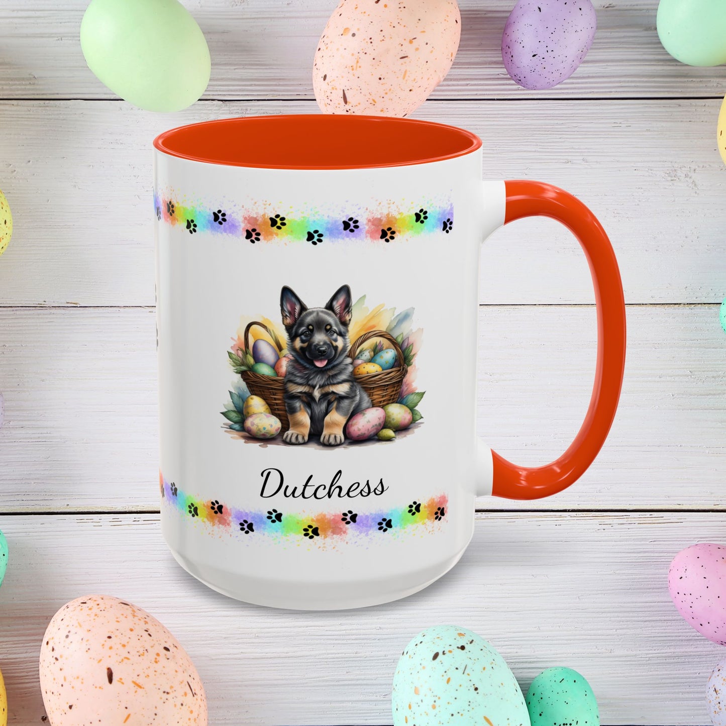German Shepherd Sable Easter puppy coffee mug, personalized cute dog gift for mental health awareness and comfort