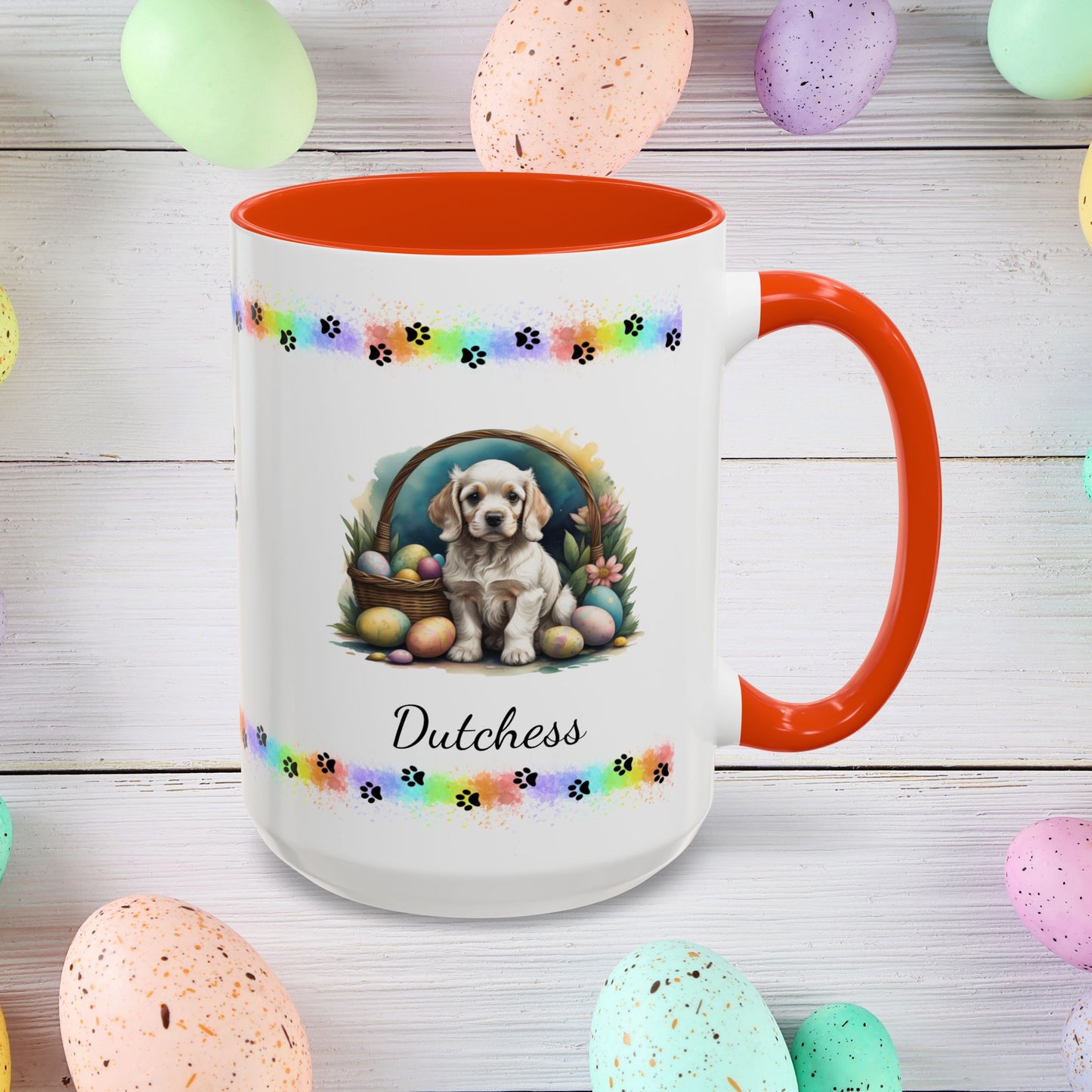 Cocker Spaniel Light Gold personalized Easter puppy mug, cute dog coffee cup gift for mental health awareness