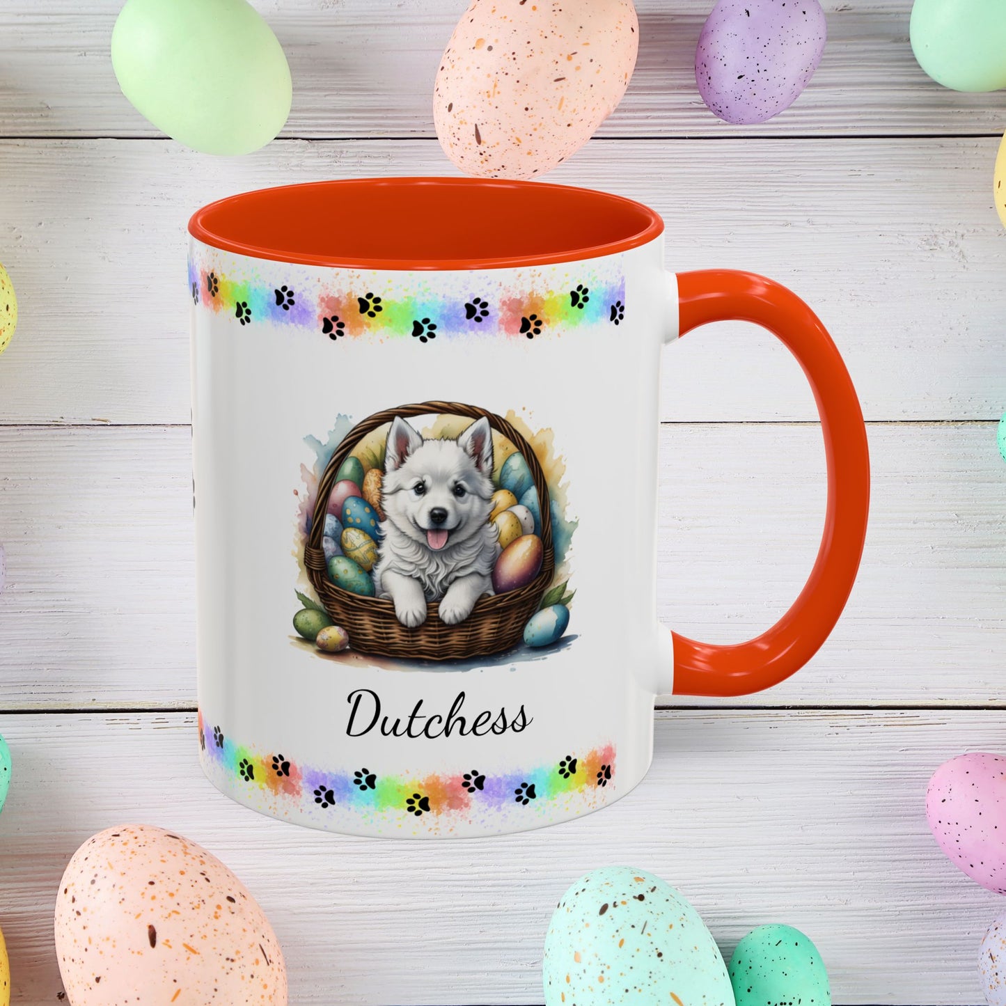 American Eskimo personalized Easter puppy mug, cute dog coffee cup, mental health awareness gift for dog lovers