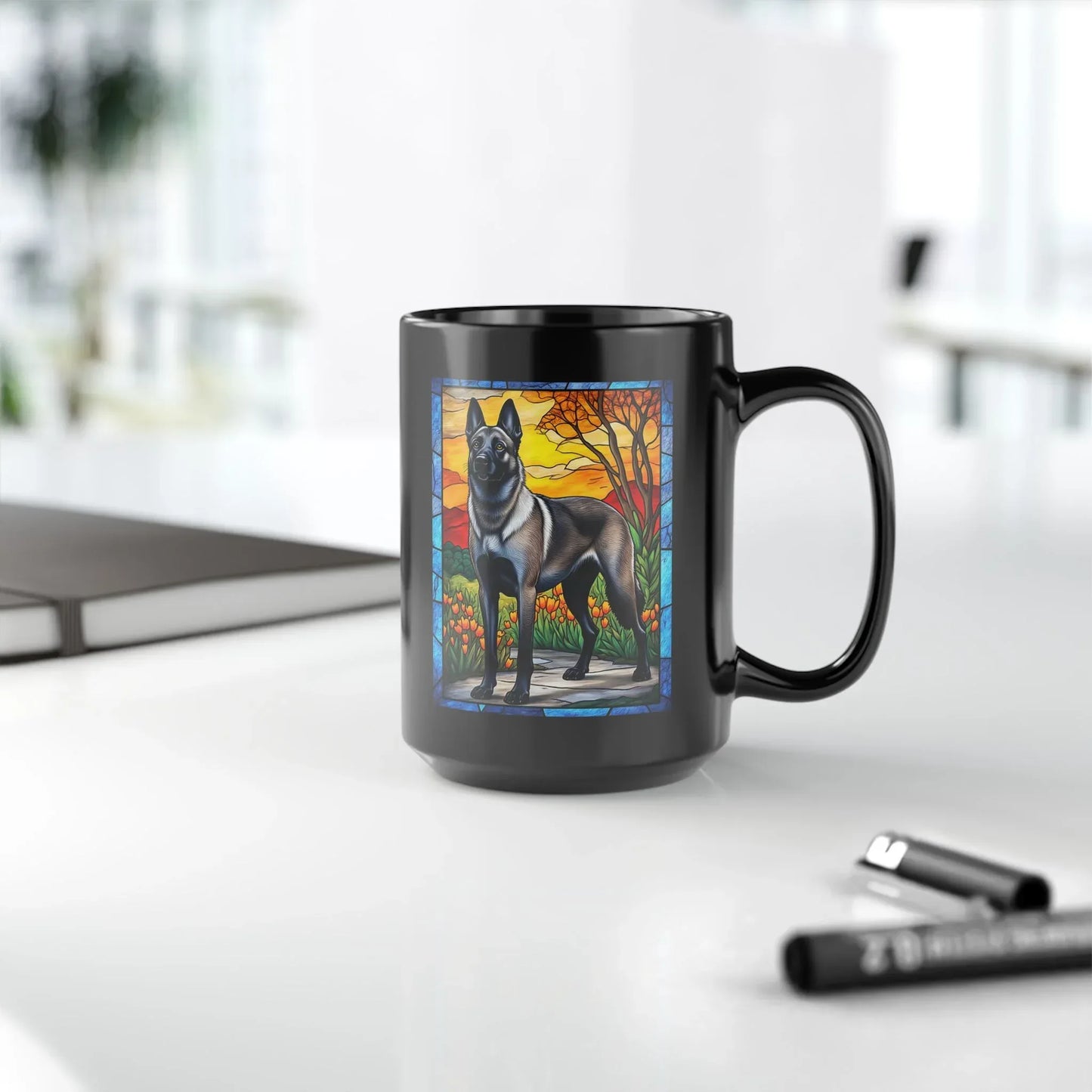 Shop our premium belgian malinois gray sable personalized mug with stained glass design 11oz 15oz from MySisterIsASurvivor.