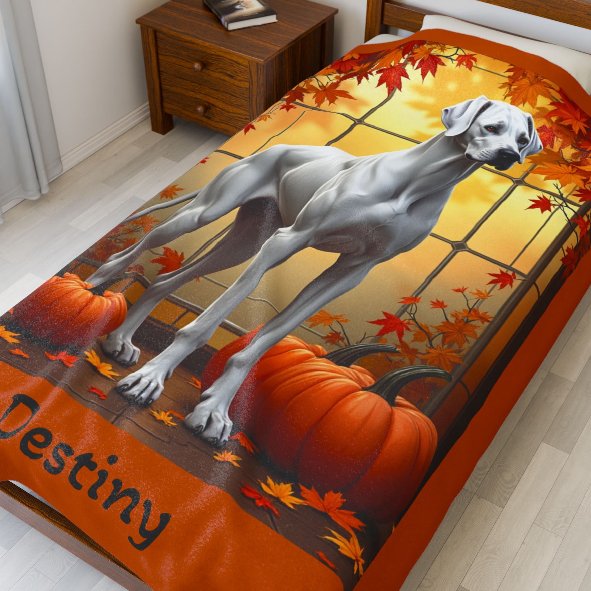 Great Dane White Coat Velveteen Plush Blanket, Warm Personalized Dog Throw, Gentle Giant Gift