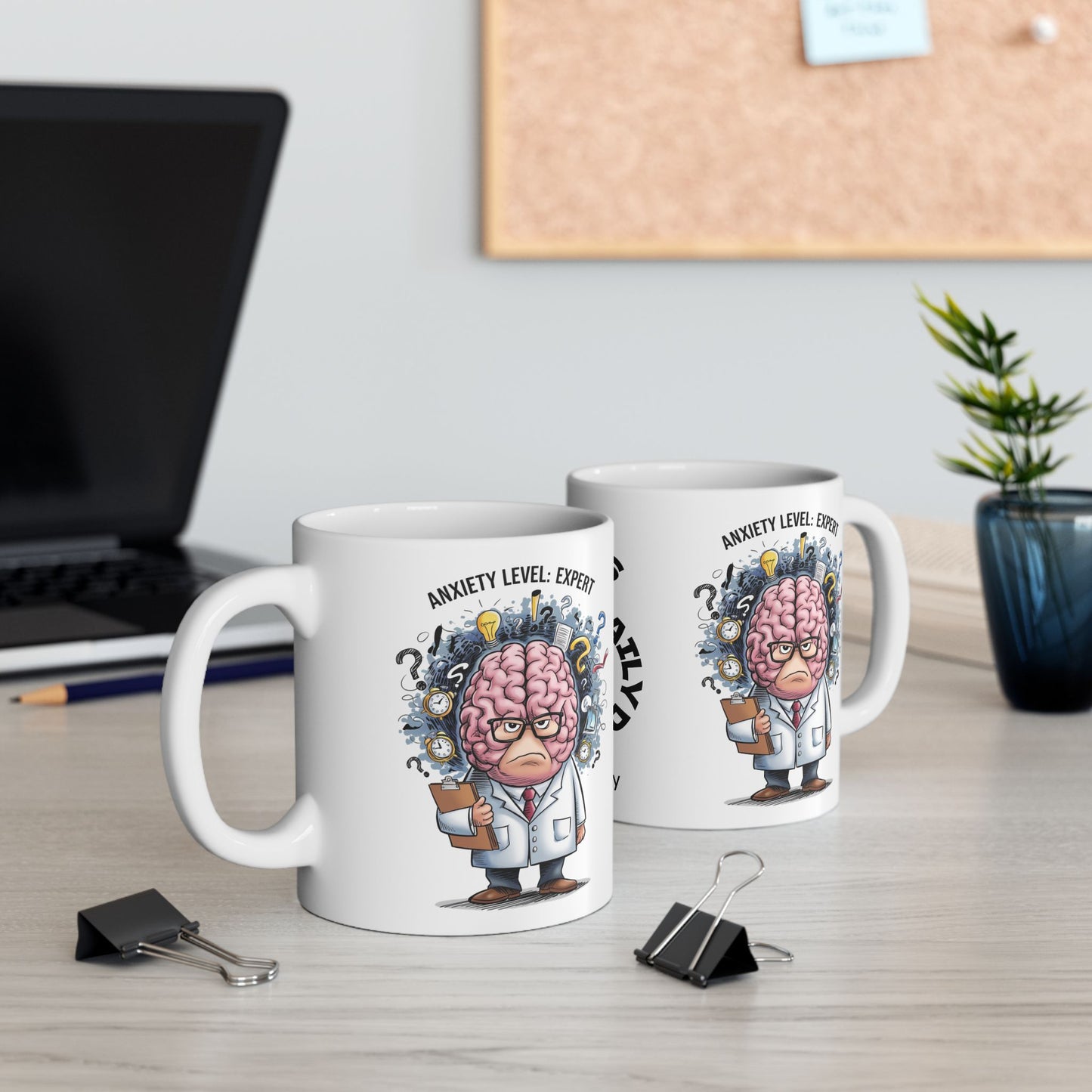 Personalized "Anxiety Level: Expert" funny mental health mug with affirmations for anxiety and mental health support.