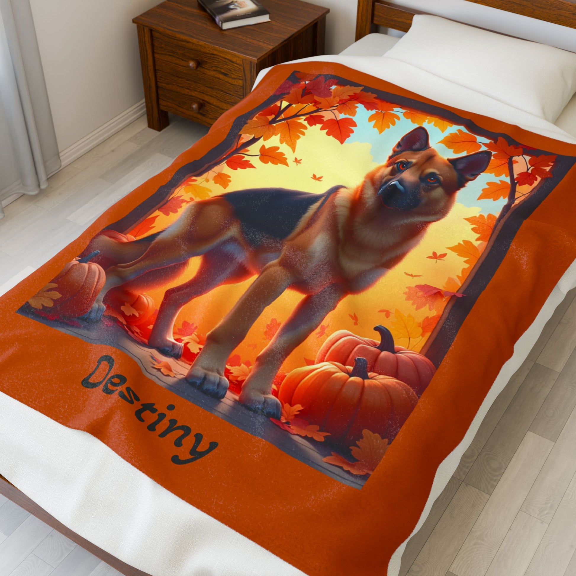 German Shepherd Black & Tan Coat Velveteen Blanket, Personalized Plush Dog Throw, GSD Fans Gift