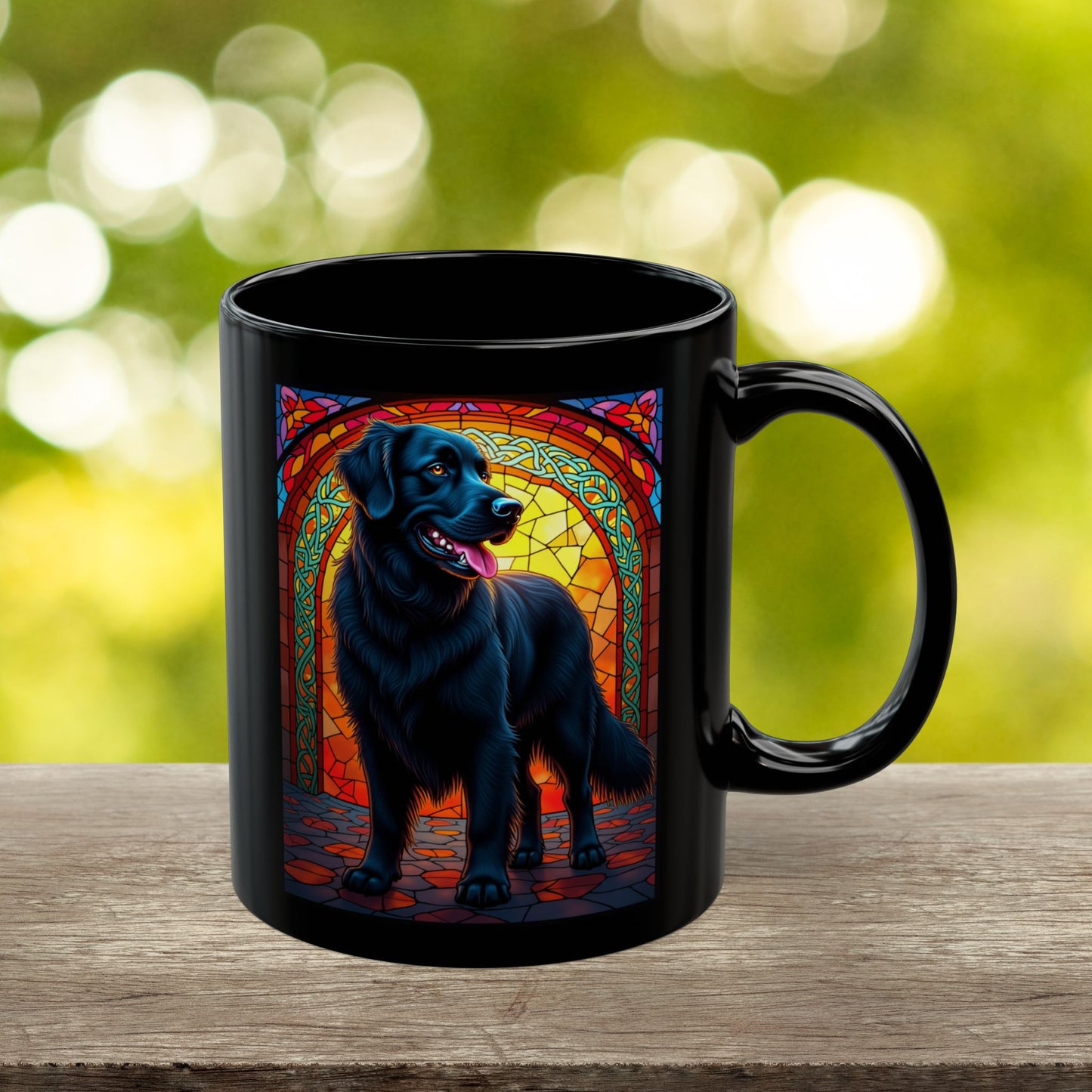 Black Golden Retriever personalized stained glass mug with custom dog name, unique gift for Golden lovers