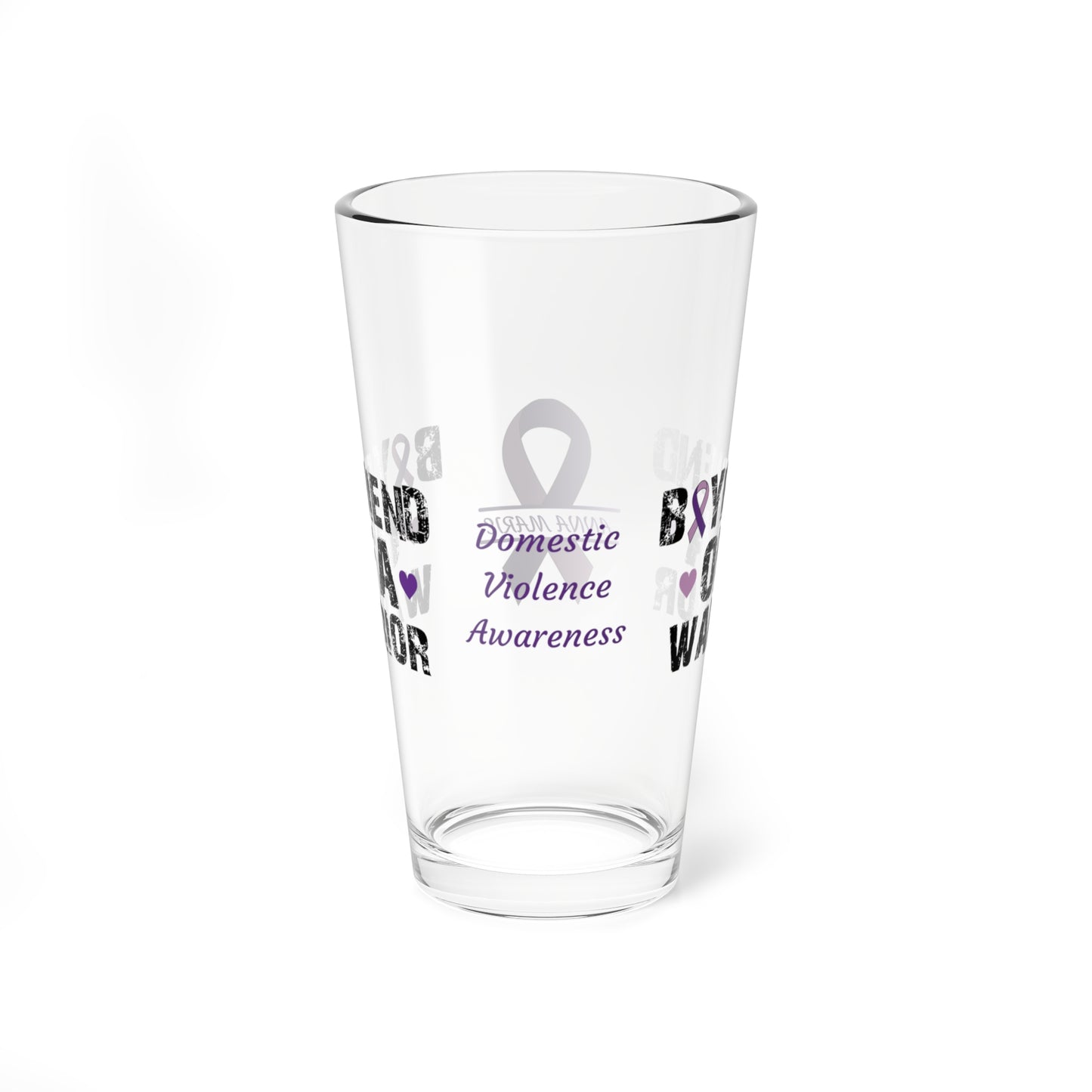 Boyfriend of a Warrior: Personalized Domestic Violence Awareness Warrior Pint Glass - Proud Family Member