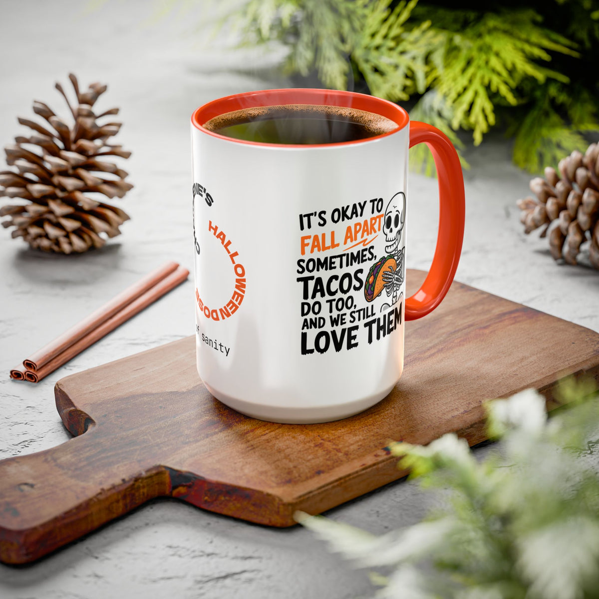 It's Okay to Fall Apart Sometimes - Personalized Halloween Mug for Hard Days & Taco Lovers