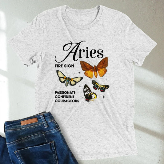 Aries Butterfly Zodiac Unisex T-Shirt : Soft Tri-Blend Unisex Astrology Shirt | Celestial Horoscope Tee