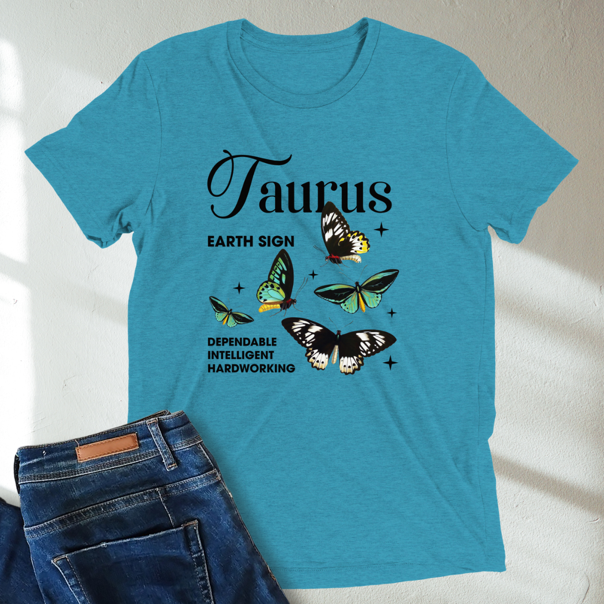 Taurus Butterfly Zodiac Unisex T-Shirt : Soft Tri-Blend Unisex Astrology Shirt | Celestial Horoscope Tee