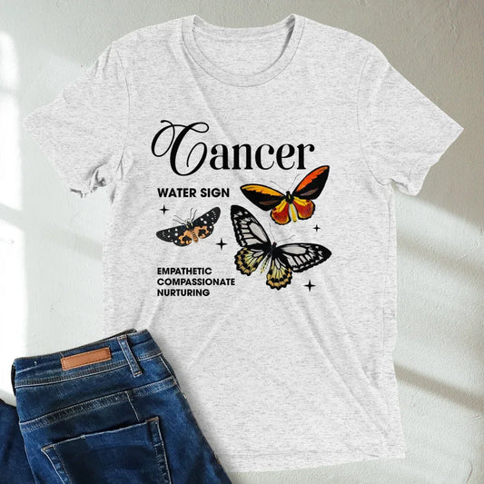 Cancer Butterfly Zodiac Unisex T-Shirt : Soft Tri-Blend Unisex Astrology Shirt | Celestial Horoscope Tee