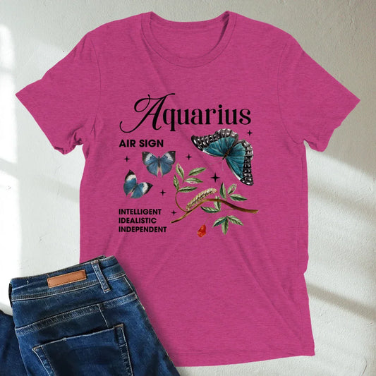 Aquarius Butterfly Zodiac Unisex T-Shirt : Soft Tri-Blend Unisex Astrology Shirt | Celestial Horoscope Tee